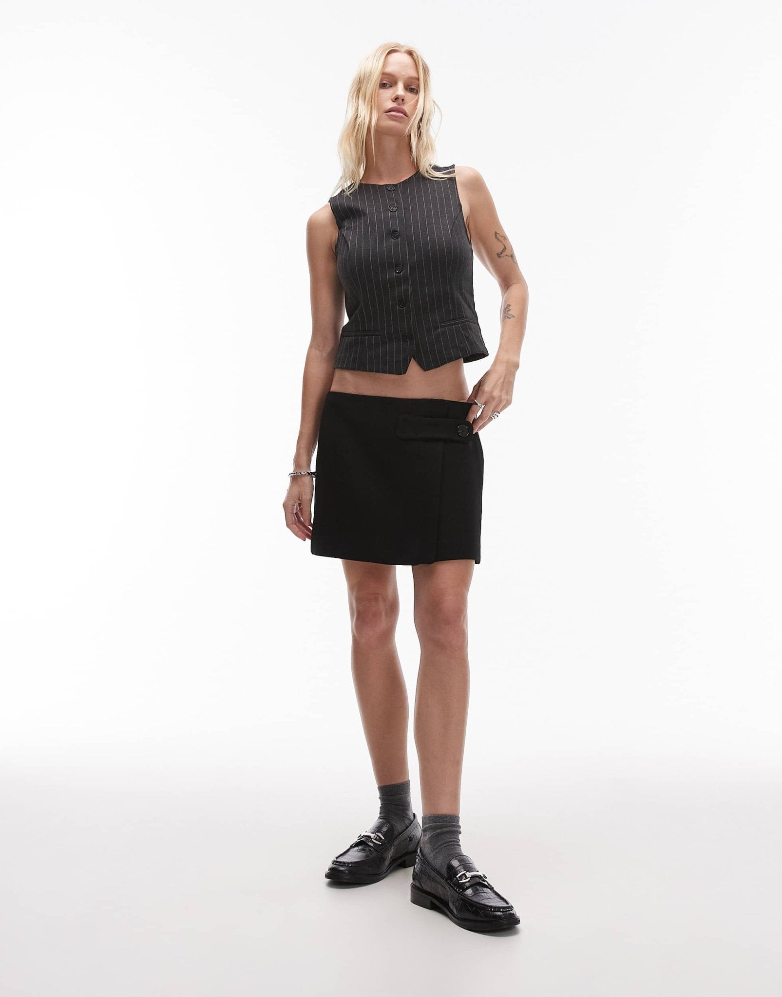 Mango button tab mini skirt in black - ASOS Sample Sale EU Store