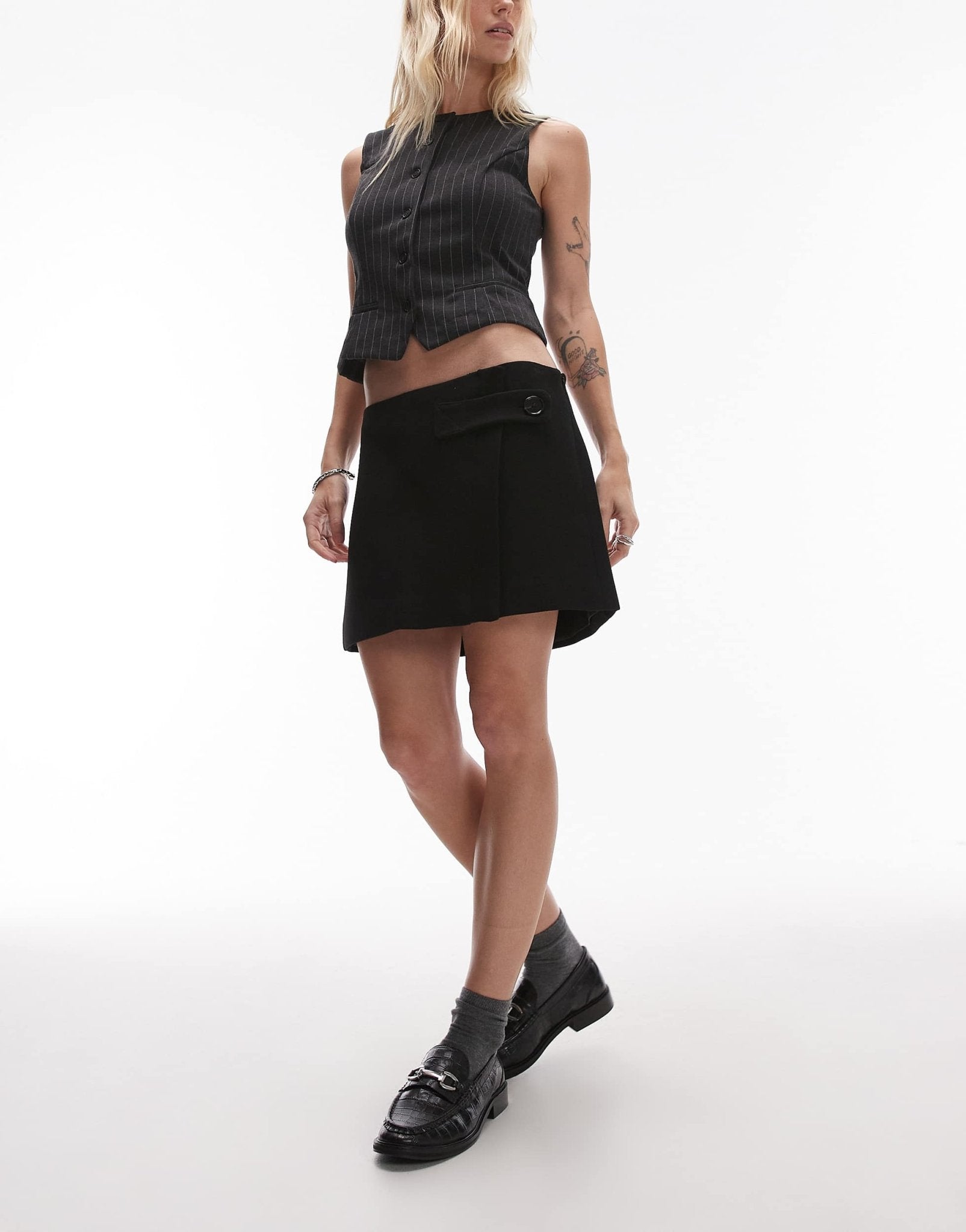 Mango button tab mini skirt in black - ASOS Sample Sale EU Store