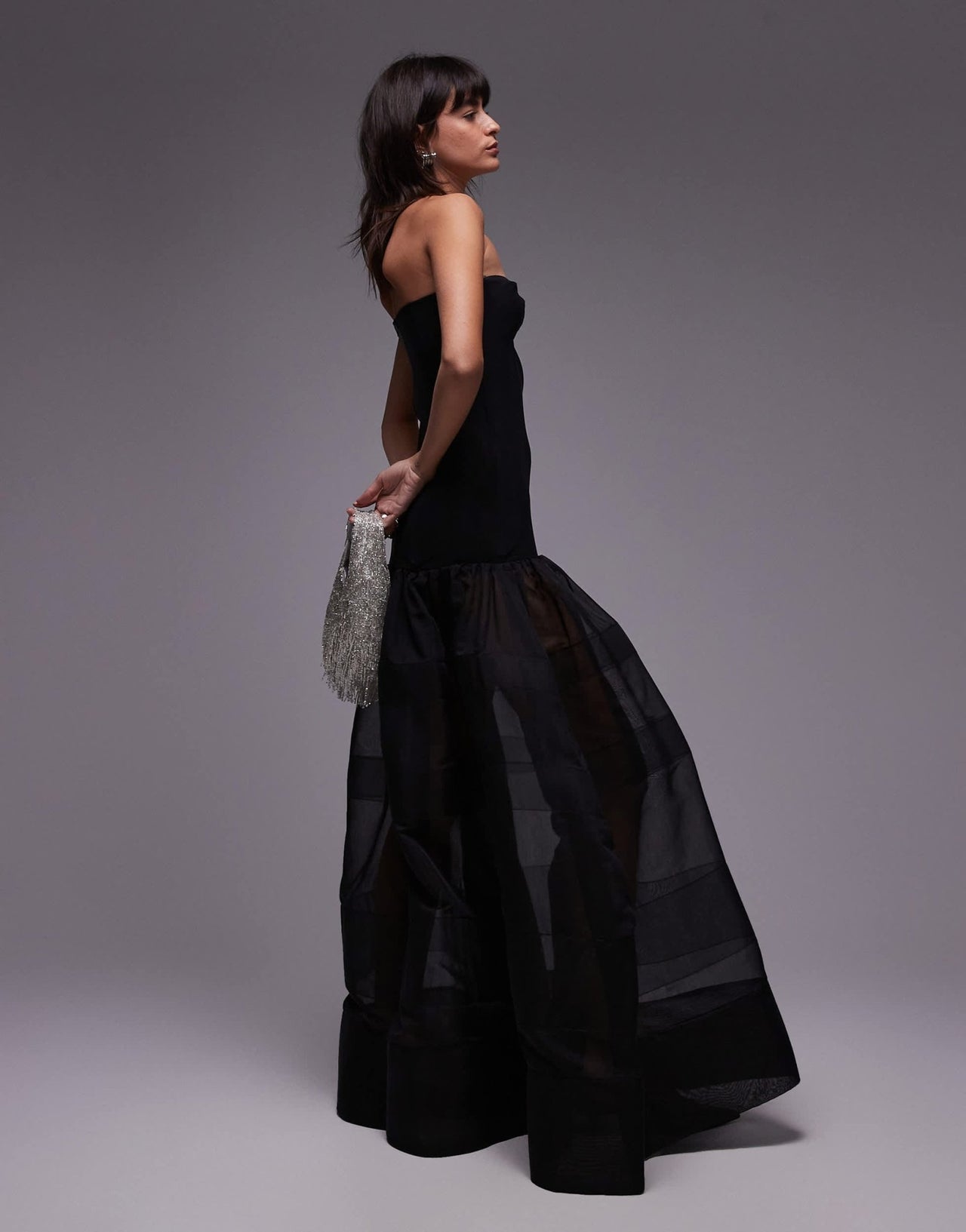 Mango Capsule bandeau maxi dress with sheer layered skirt in black - ASOS Sample Sale EU Store