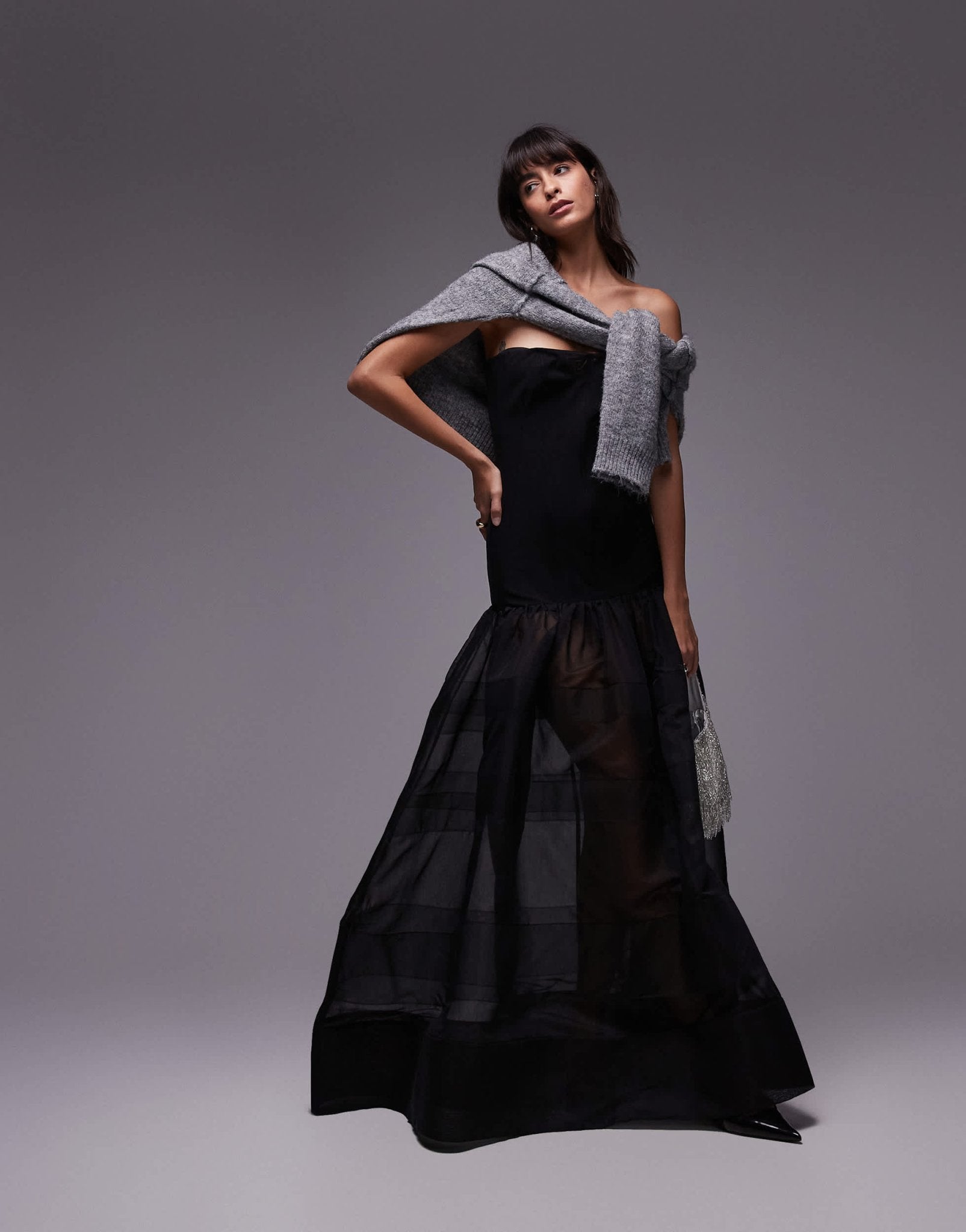 Mango Capsule bandeau maxi dress with sheer layered skirt in black - ASOS Sample Sale EU Store