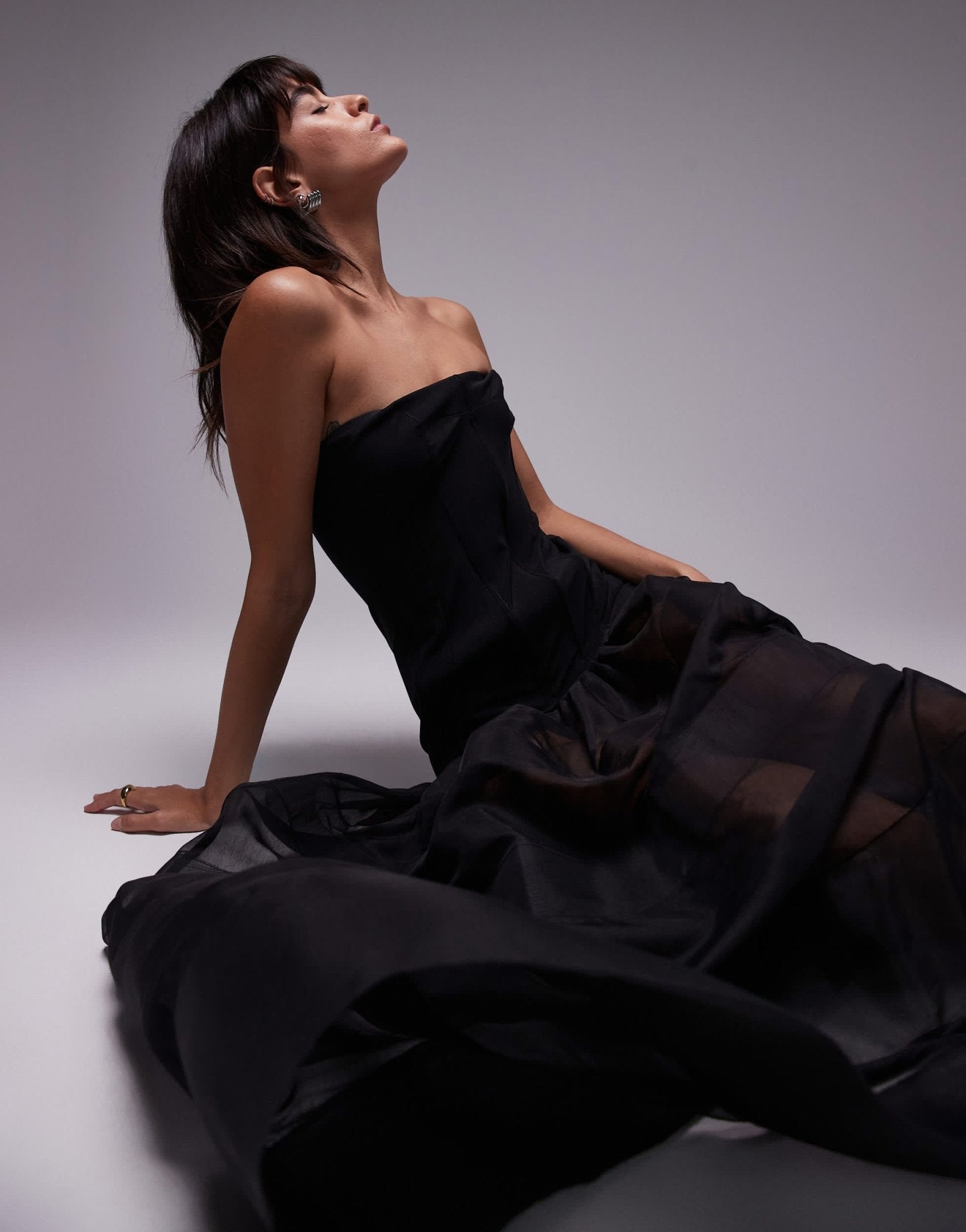 Mango Capsule bandeau maxi dress with sheer layered skirt in black - ASOS Sample Sale EU Store