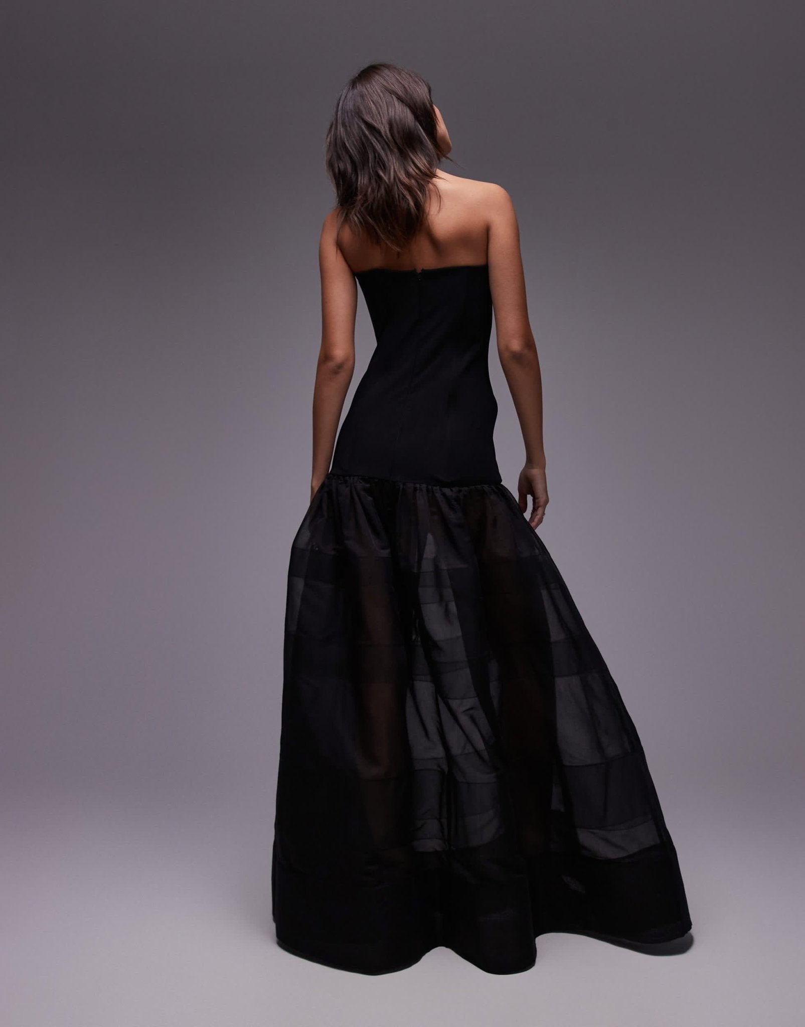 Mango Capsule bandeau maxi dress with sheer layered skirt in black - ASOS Sample Sale EU Store