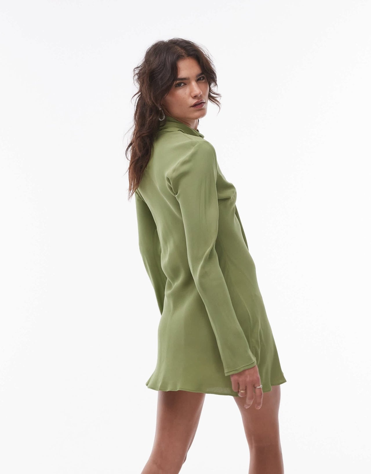 Mango Capsule neck tie mini dress with sleeve detail in green - ASOS Sample Sale EU Store
