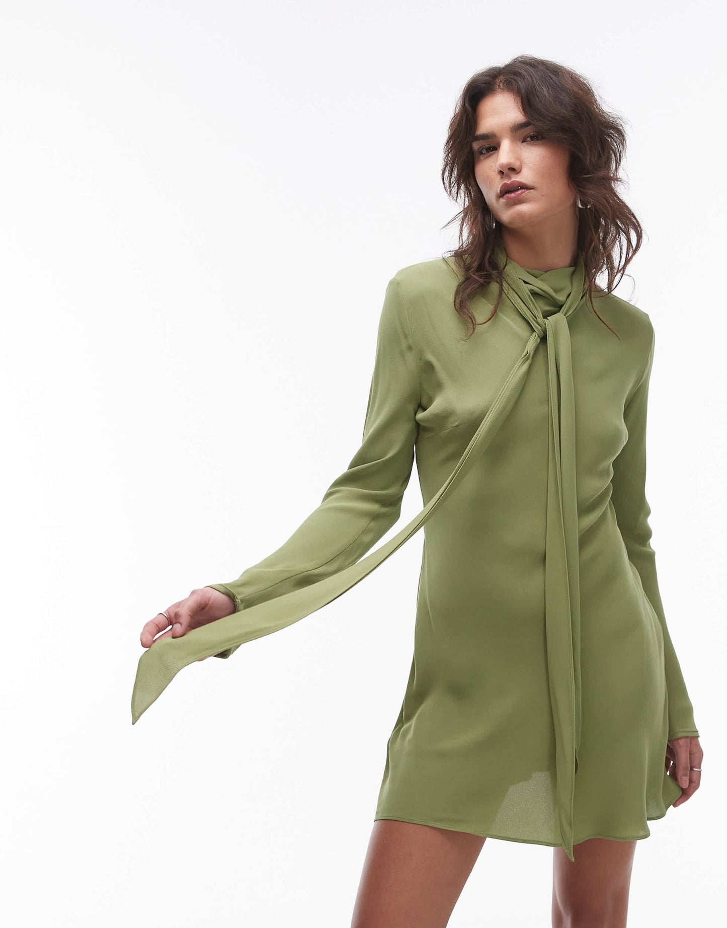Mango Capsule neck tie mini dress with sleeve detail in green - ASOS Sample Sale EU Store