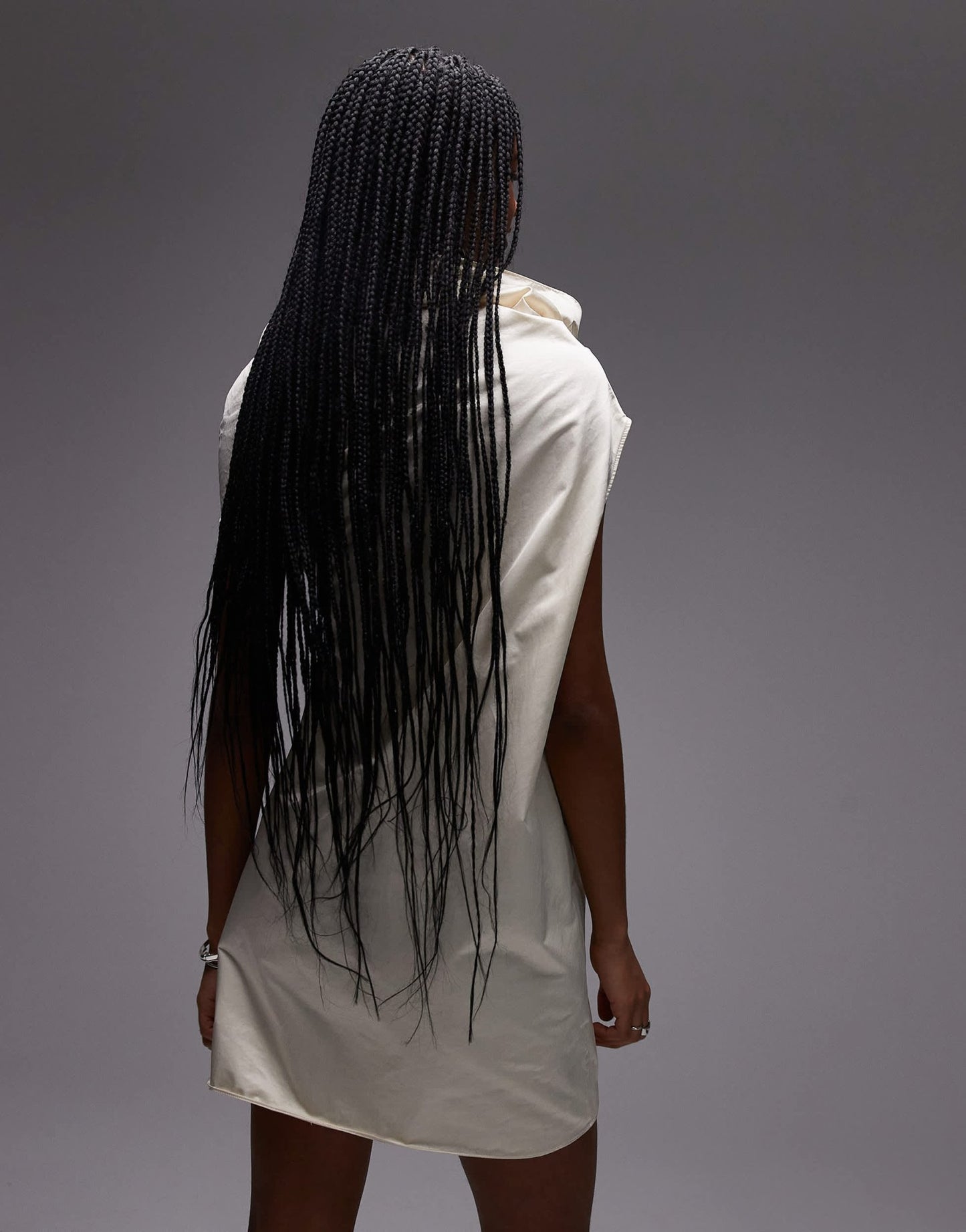 Mango capsule premium satin mini dress with ruched neck detail in oyster - ASOS Sample Sale EU Store