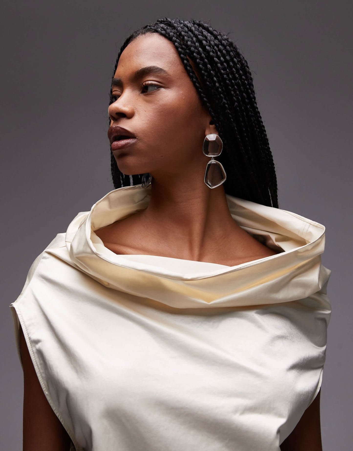 Mango capsule premium satin mini dress with ruched neck detail in oyster - ASOS Sample Sale EU Store