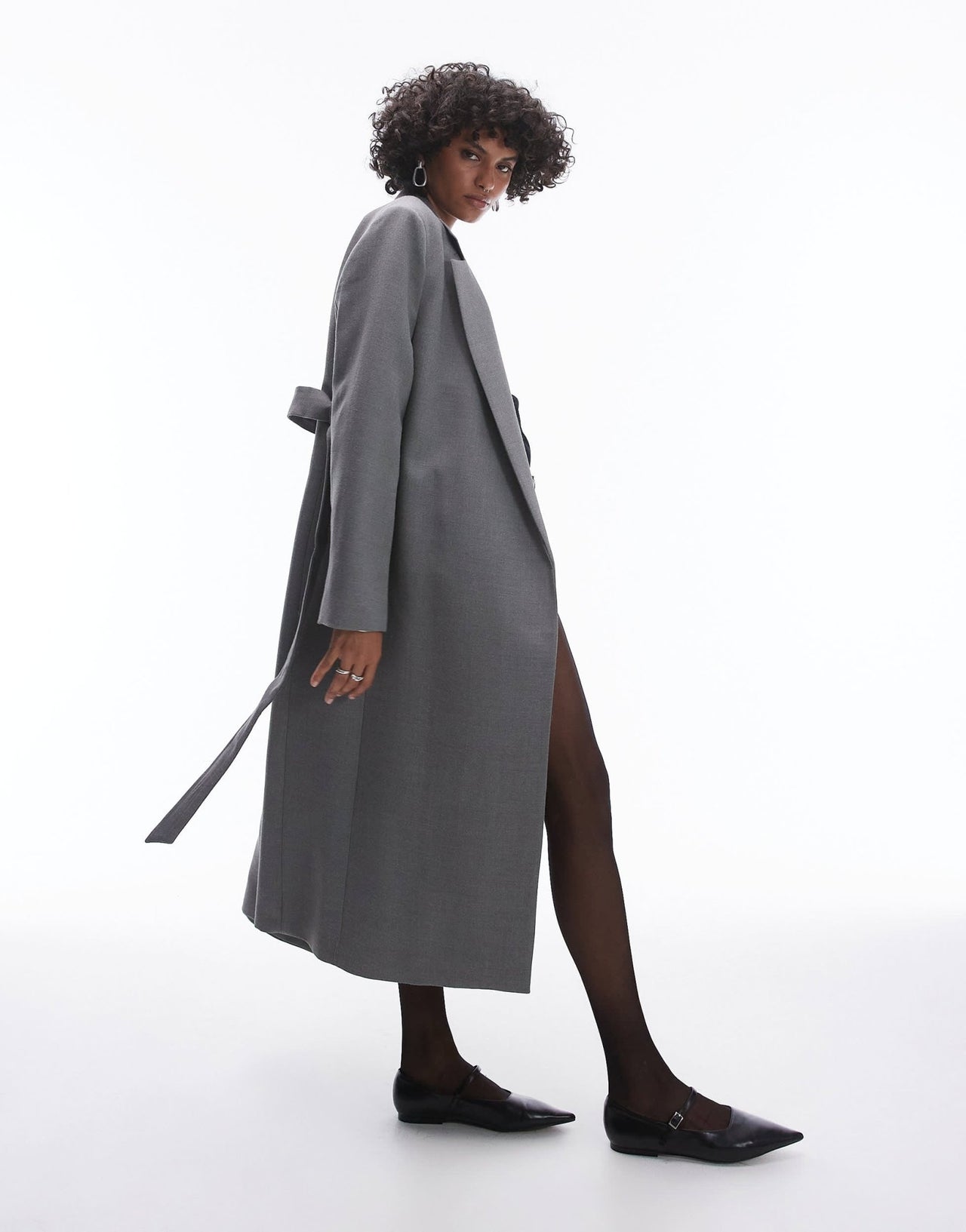 Mango Capsule structured wool coat with belt in grey - ASOS Sample Sale EU Store