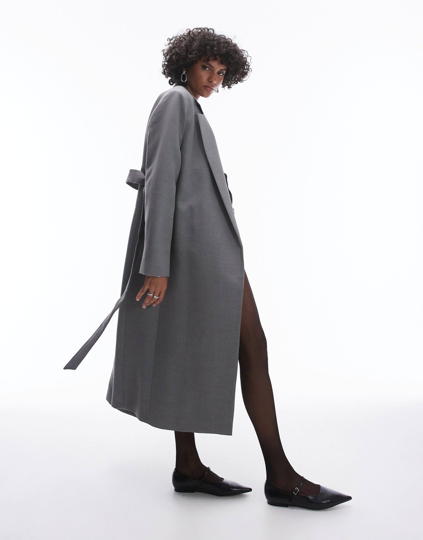 Mango Capsule structured wool coat with belt in grey - ASOS Sample Sale EU Store