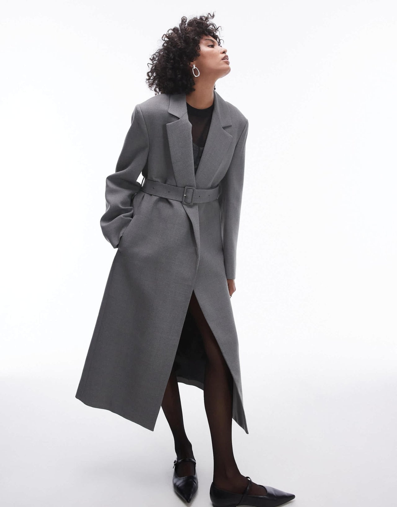 Mango Capsule structured wool coat with belt in grey - ASOS Sample Sale EU Store