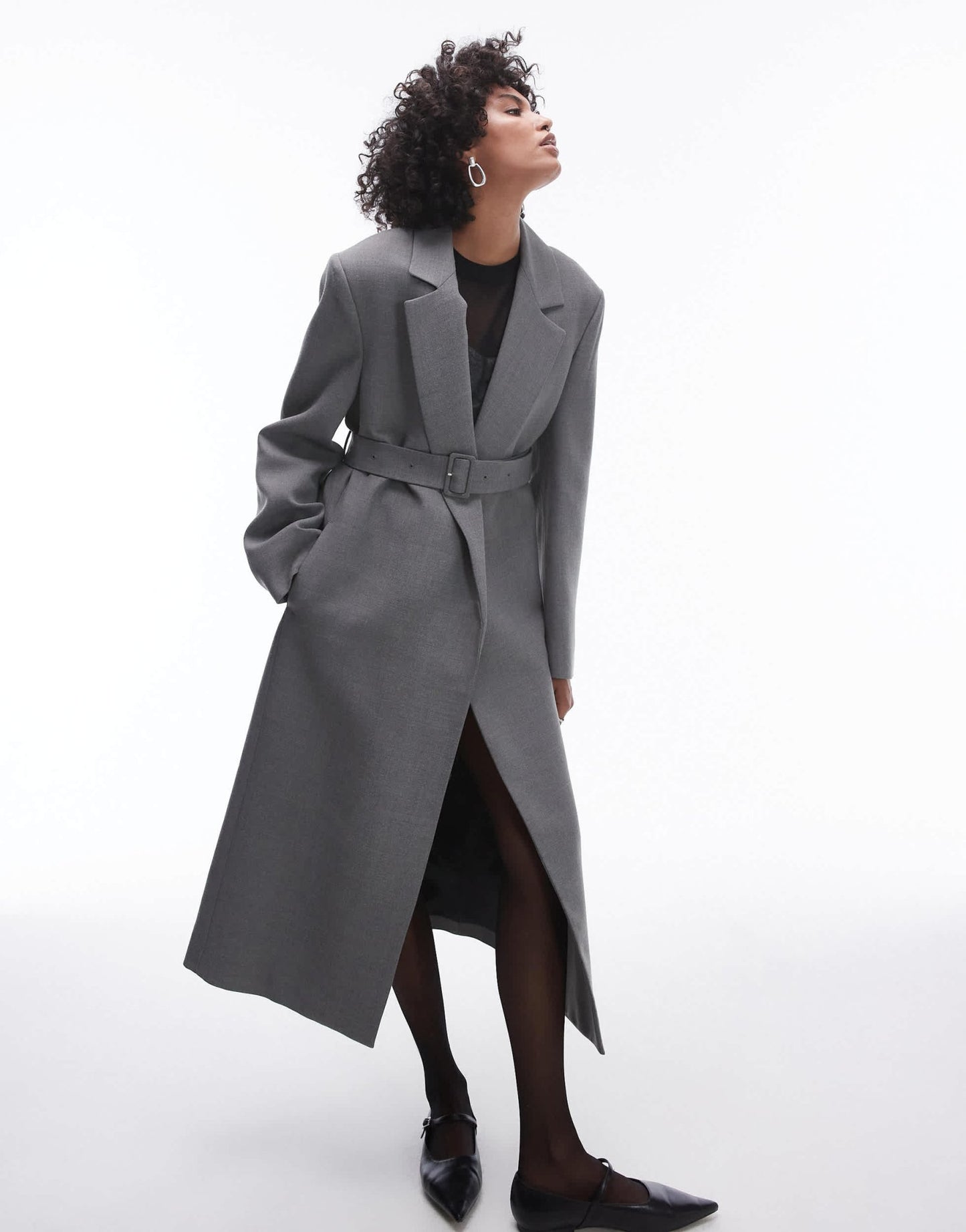 Mango Capsule structured wool coat with belt in grey - ASOS Sample Sale EU Store