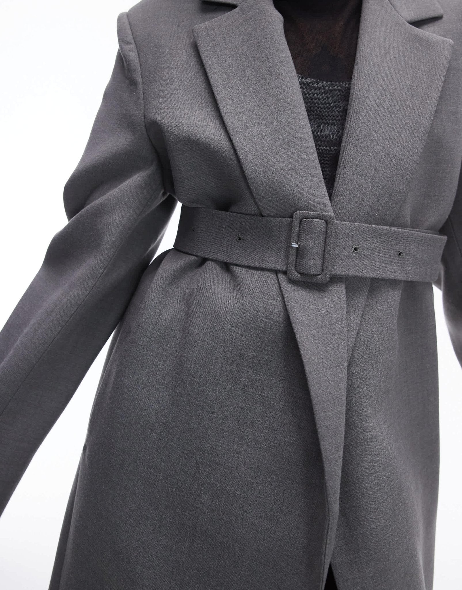 Mango Capsule structured wool coat with belt in grey - ASOS Sample Sale EU Store