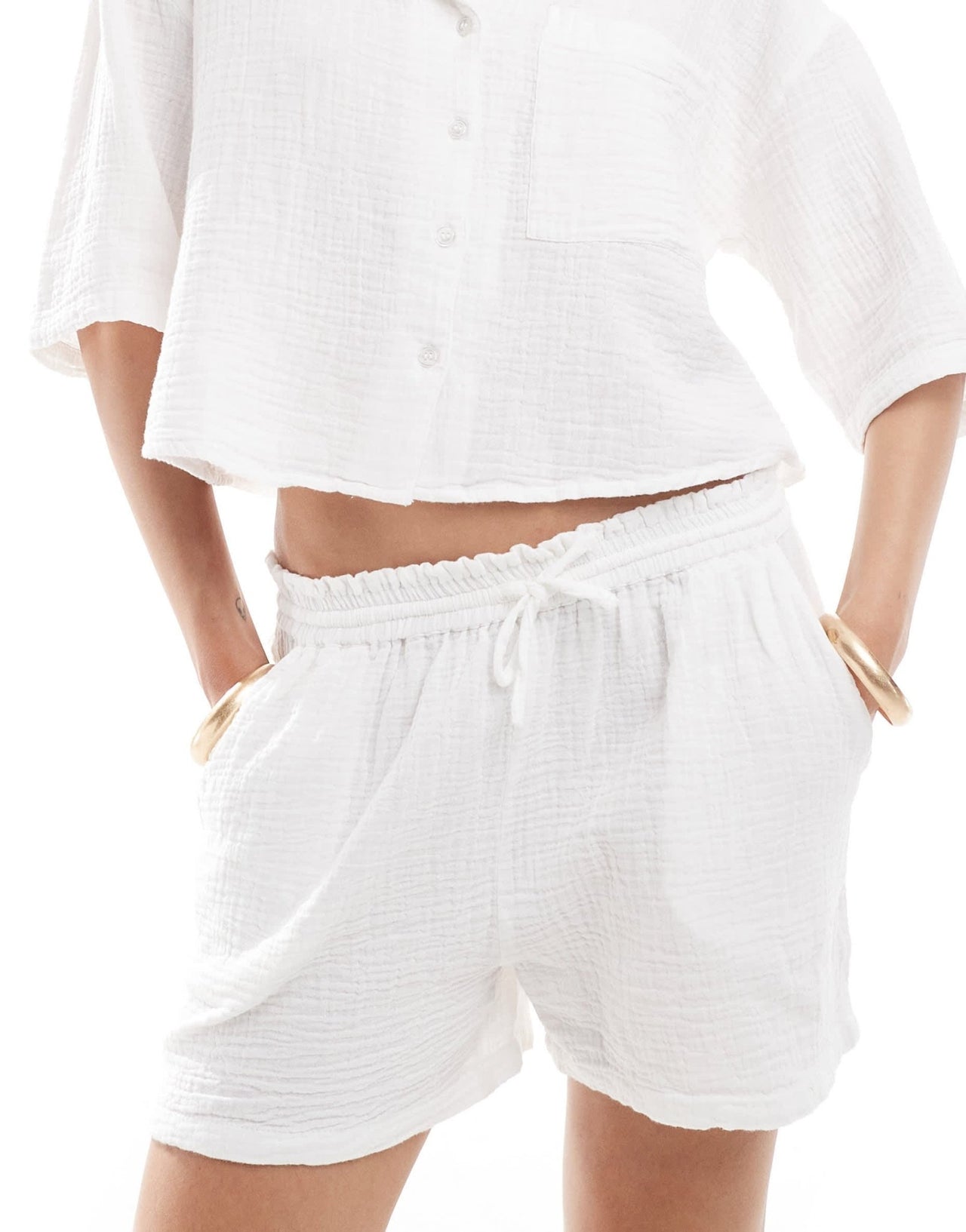 Mango cheesecloth co - ord shorts in white - ASOS Sample Sale EU Store