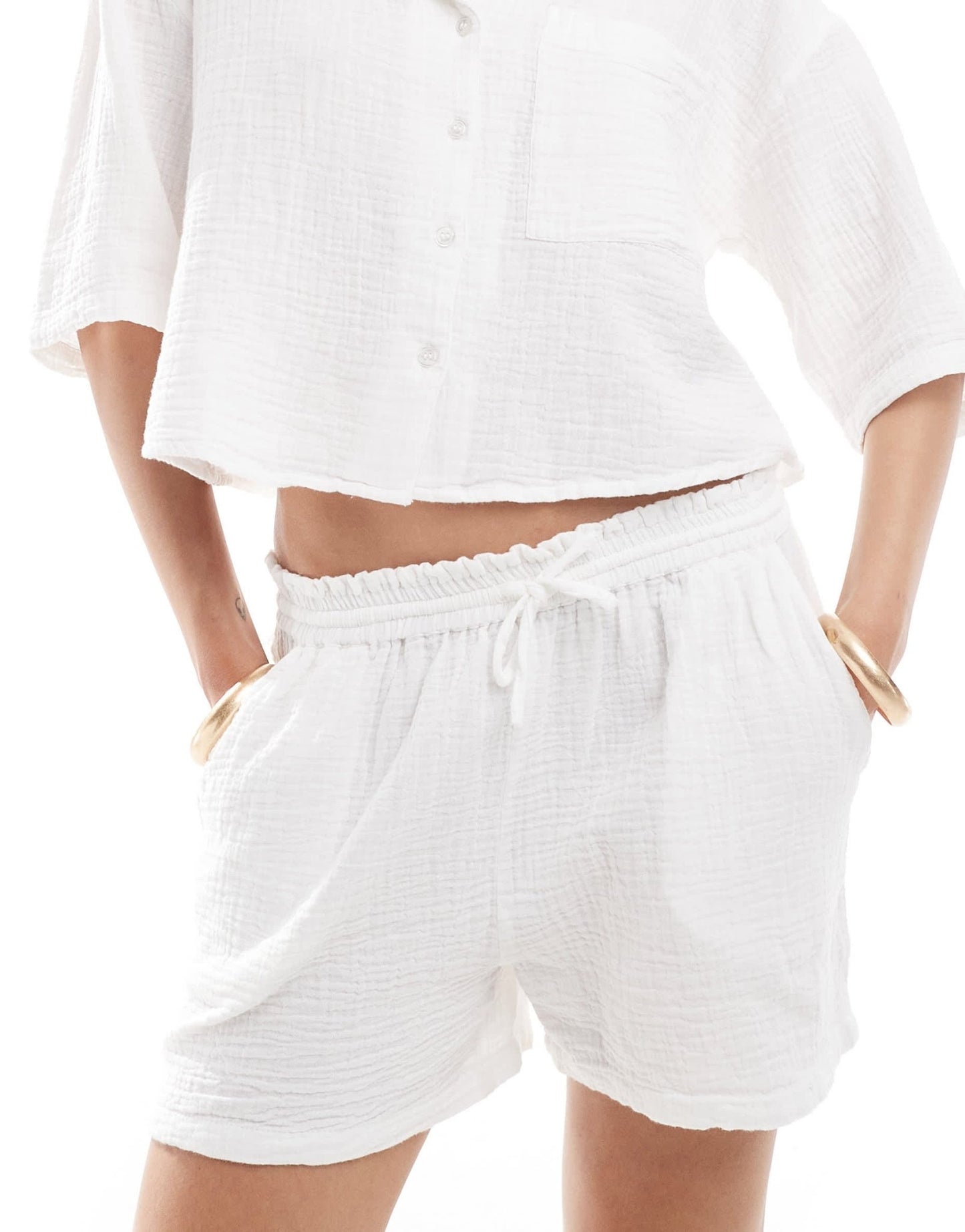 Mango cheesecloth co - ord shorts in white - ASOS Sample Sale EU Store