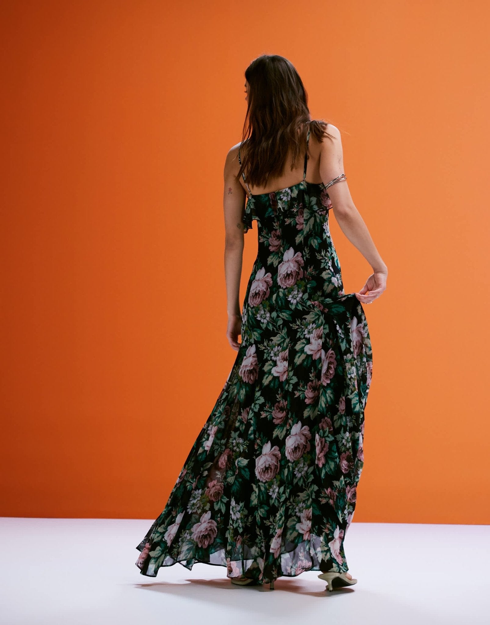 Mango chiffon ruffle maxi dress in deep floral print - ASOS Sample Sale EU Store