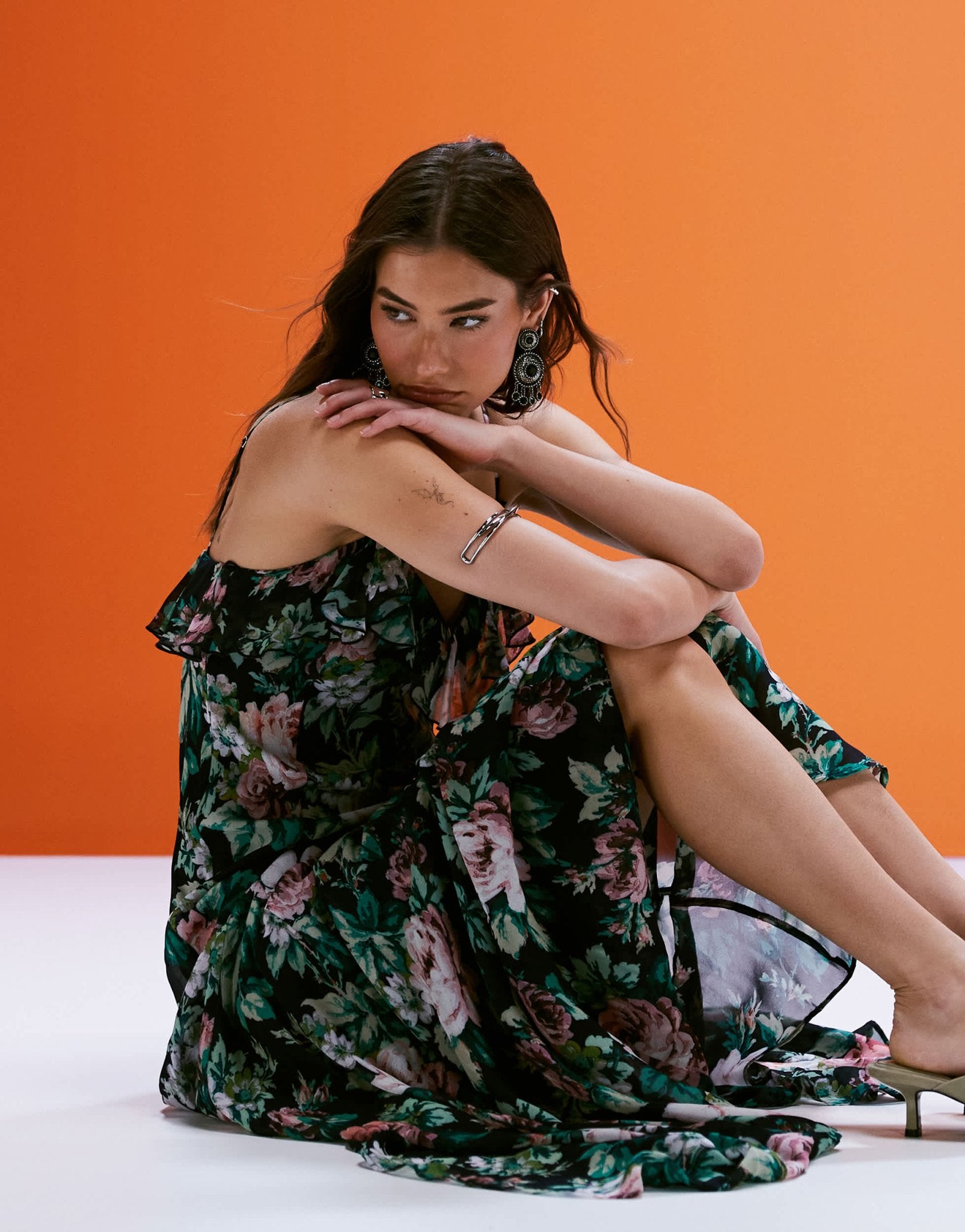 Mango chiffon ruffle maxi dress in deep floral print - ASOS Sample Sale EU Store