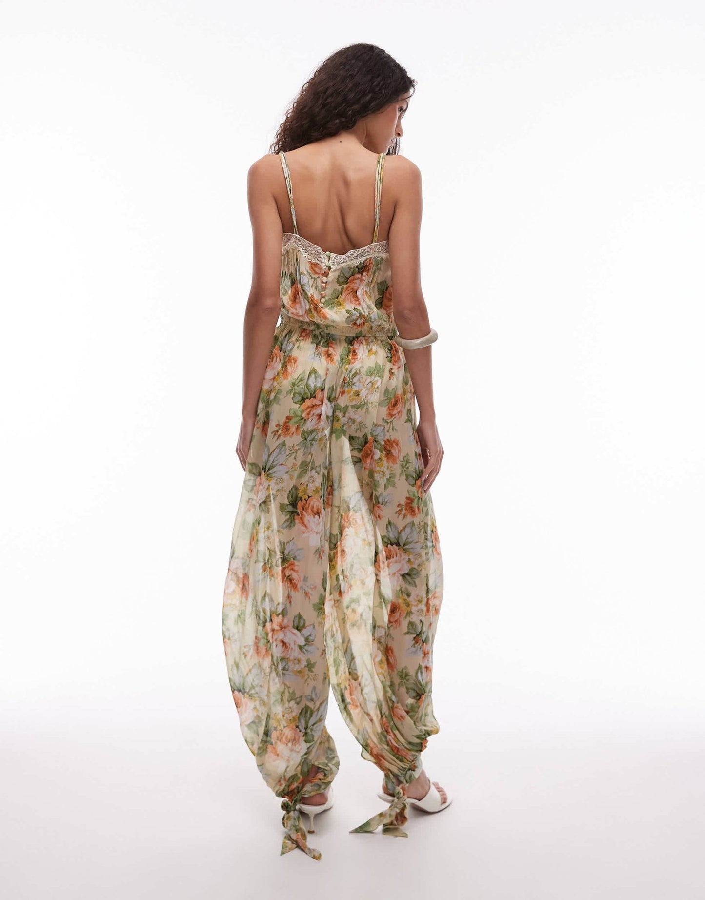 Mango chiffon volume leg jumpsuit with lace trim in soft floral print - ASOS Sample Sale EU Store