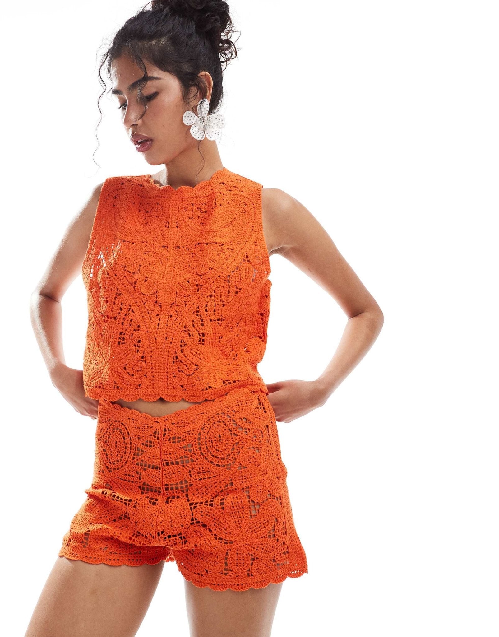 Mango crochet co - ord shorts in orange - ASOS Sample Sale EU Store