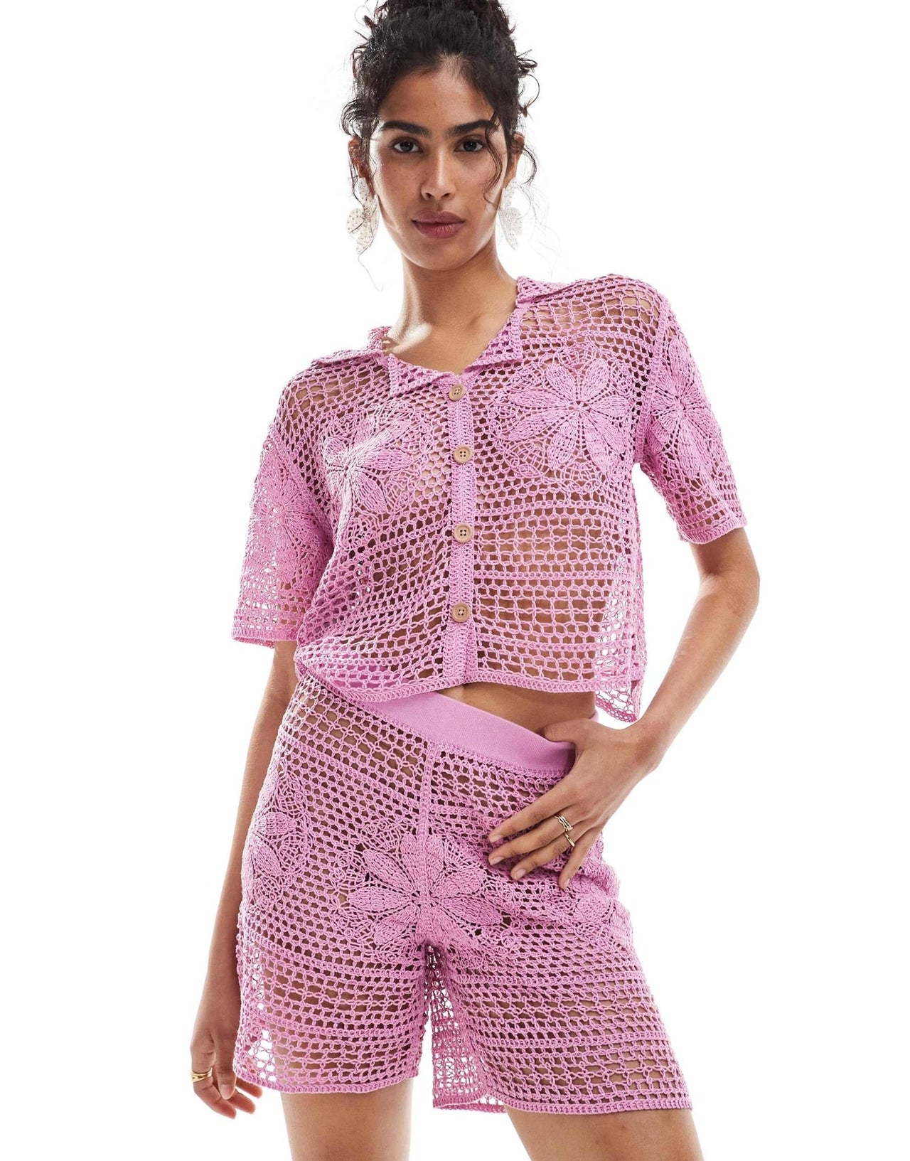 Mango crochet co - ord shorts in pink - ASOS Sample Sale EU Store