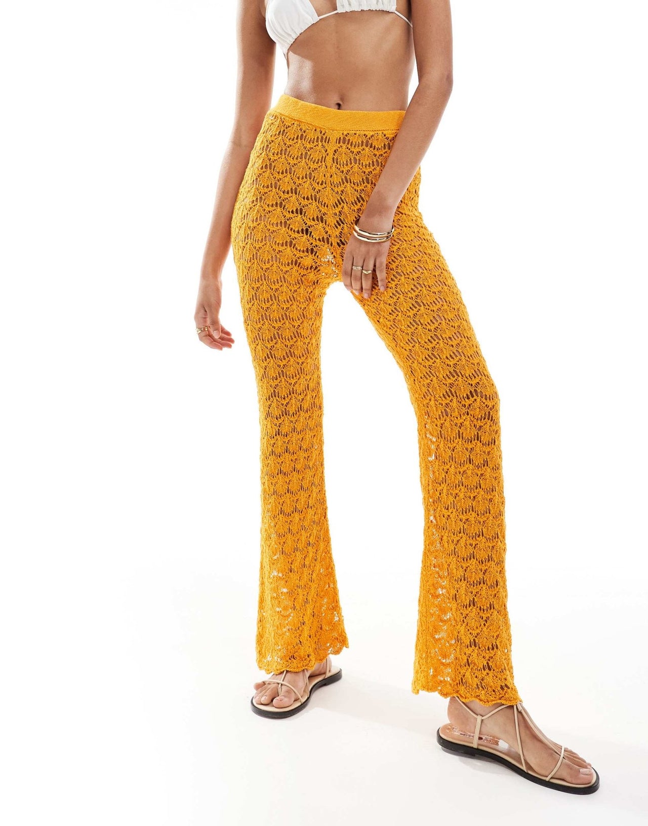 Mango crochet straight leg co - ord trousers in orange - ASOS Sample Sale EU Store