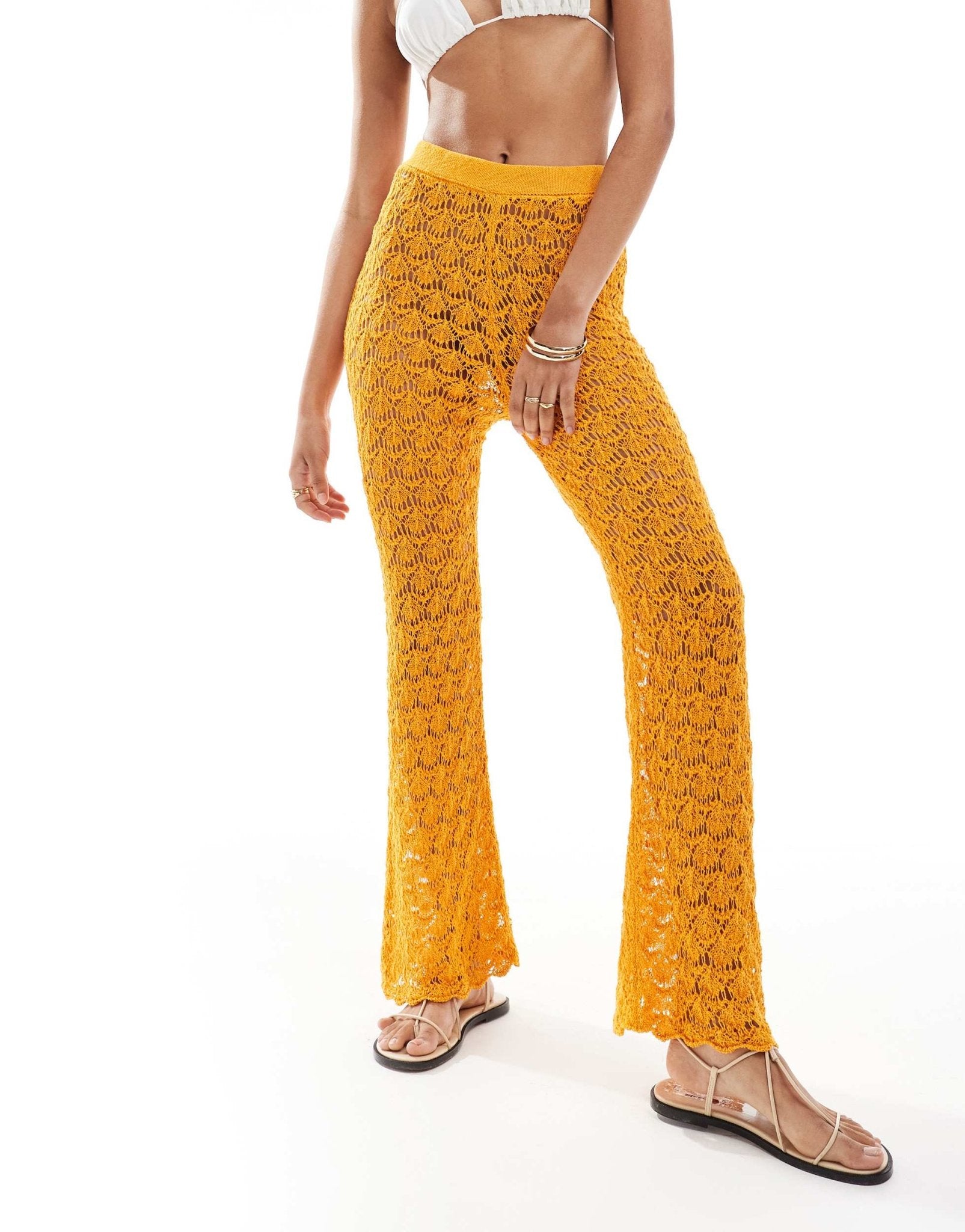Mango crochet straight leg co - ord trousers in orange - ASOS Sample Sale EU Store