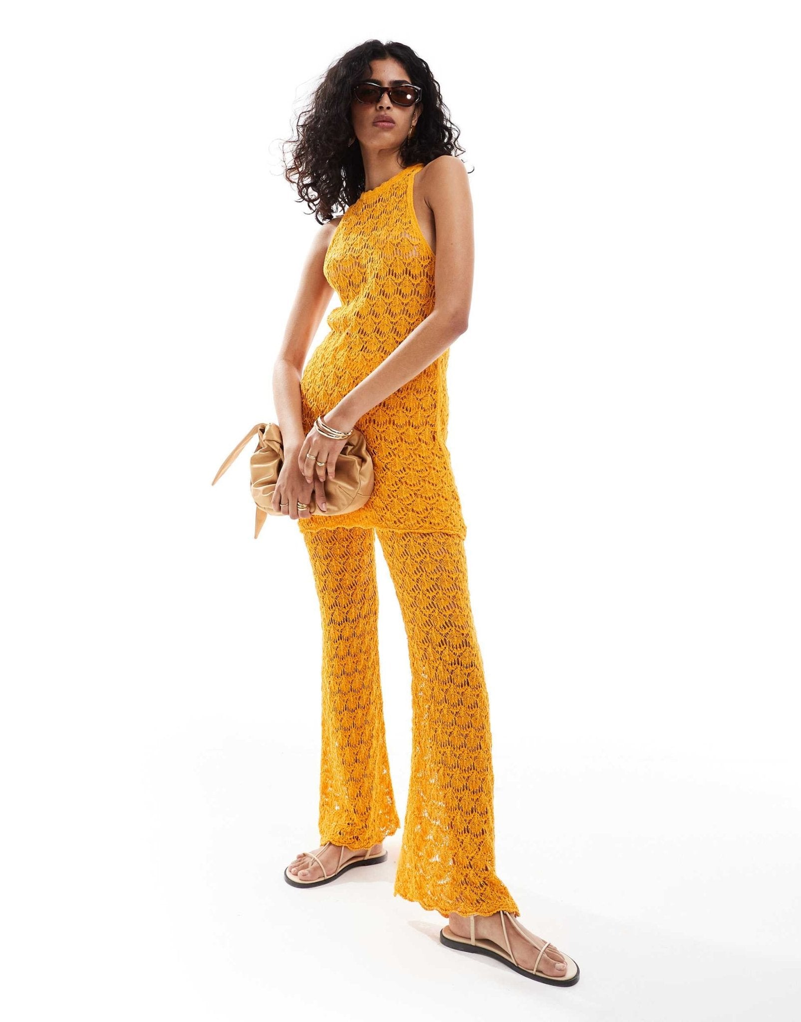 Mango crochet straight leg co - ord trousers in orange - ASOS Sample Sale EU Store