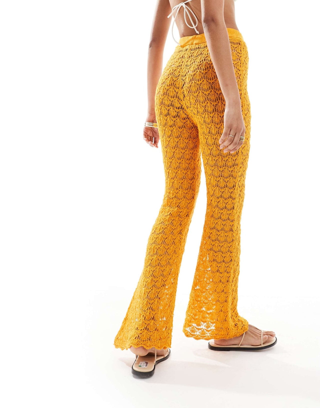 Mango crochet straight leg co - ord trousers in orange - ASOS Sample Sale EU Store