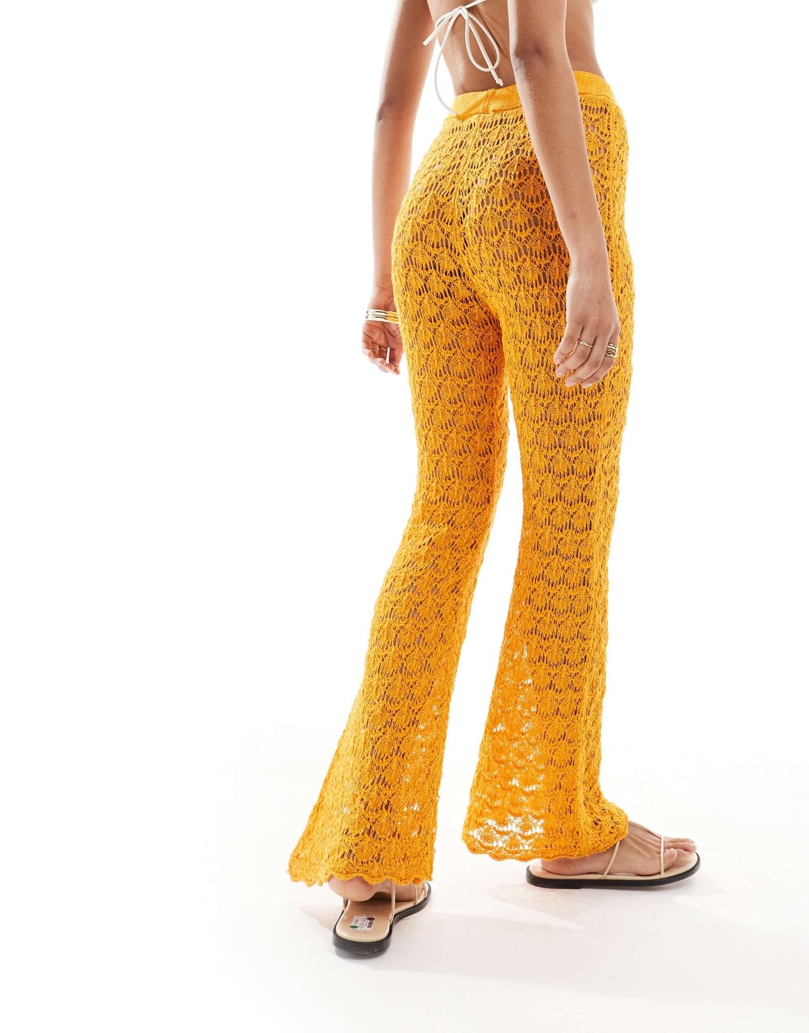 Mango crochet straight leg co - ord trousers in orange - ASOS Sample Sale EU Store