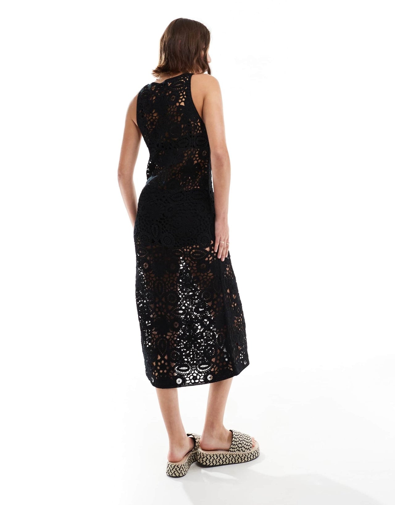 Mango crochet v neck midi dress in black - ASOS Sample Sale EU Store