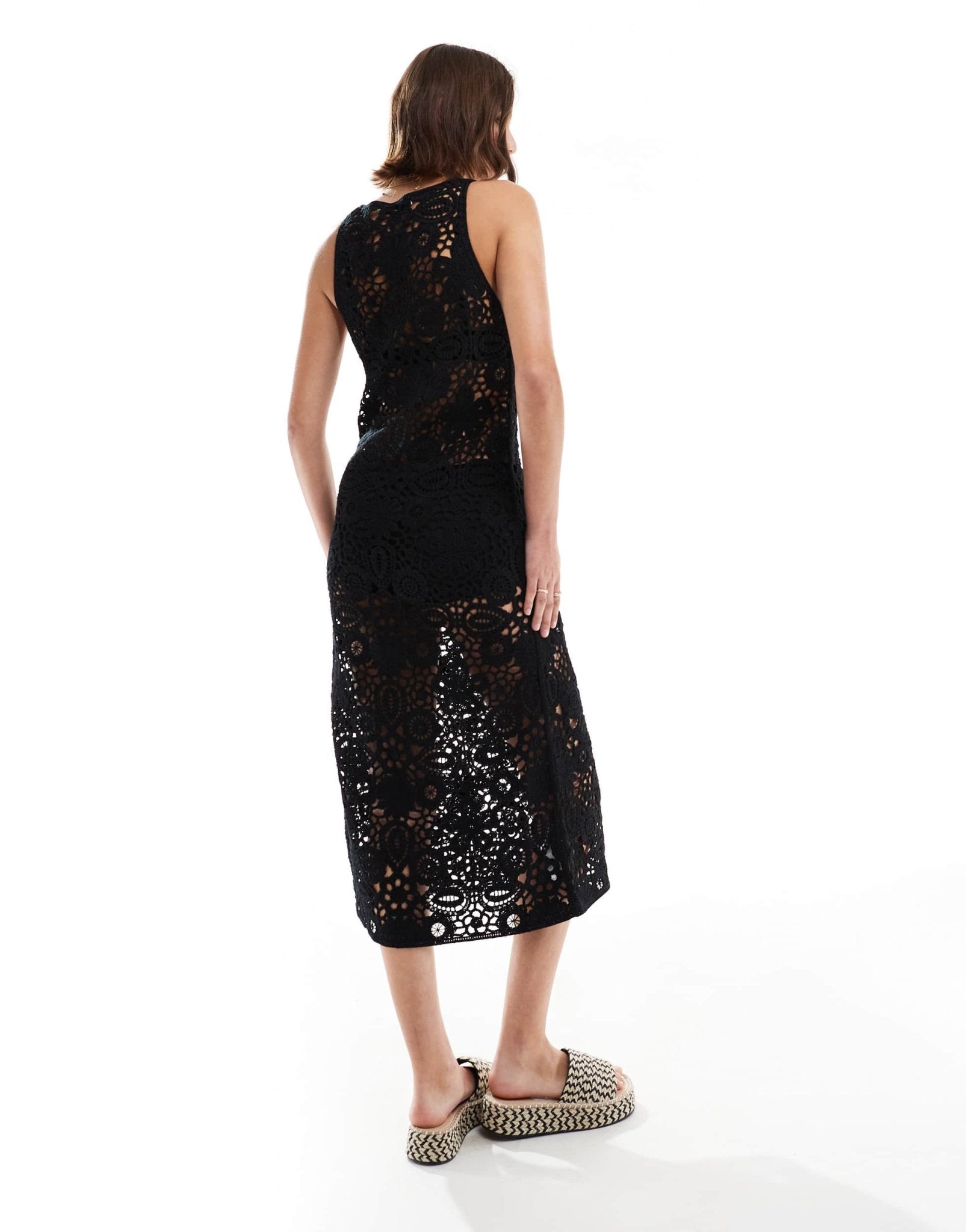 Mango crochet v neck midi dress in black - ASOS Sample Sale EU Store