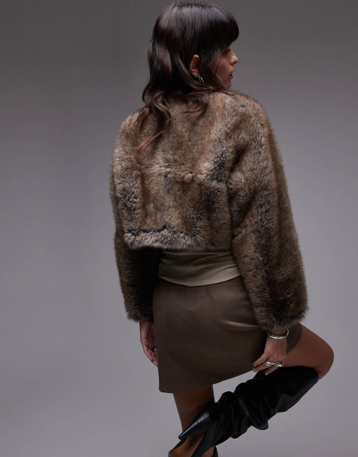 Mango cropped mixed faux fur jacket in brown - ASOS Sample Sale EU Store