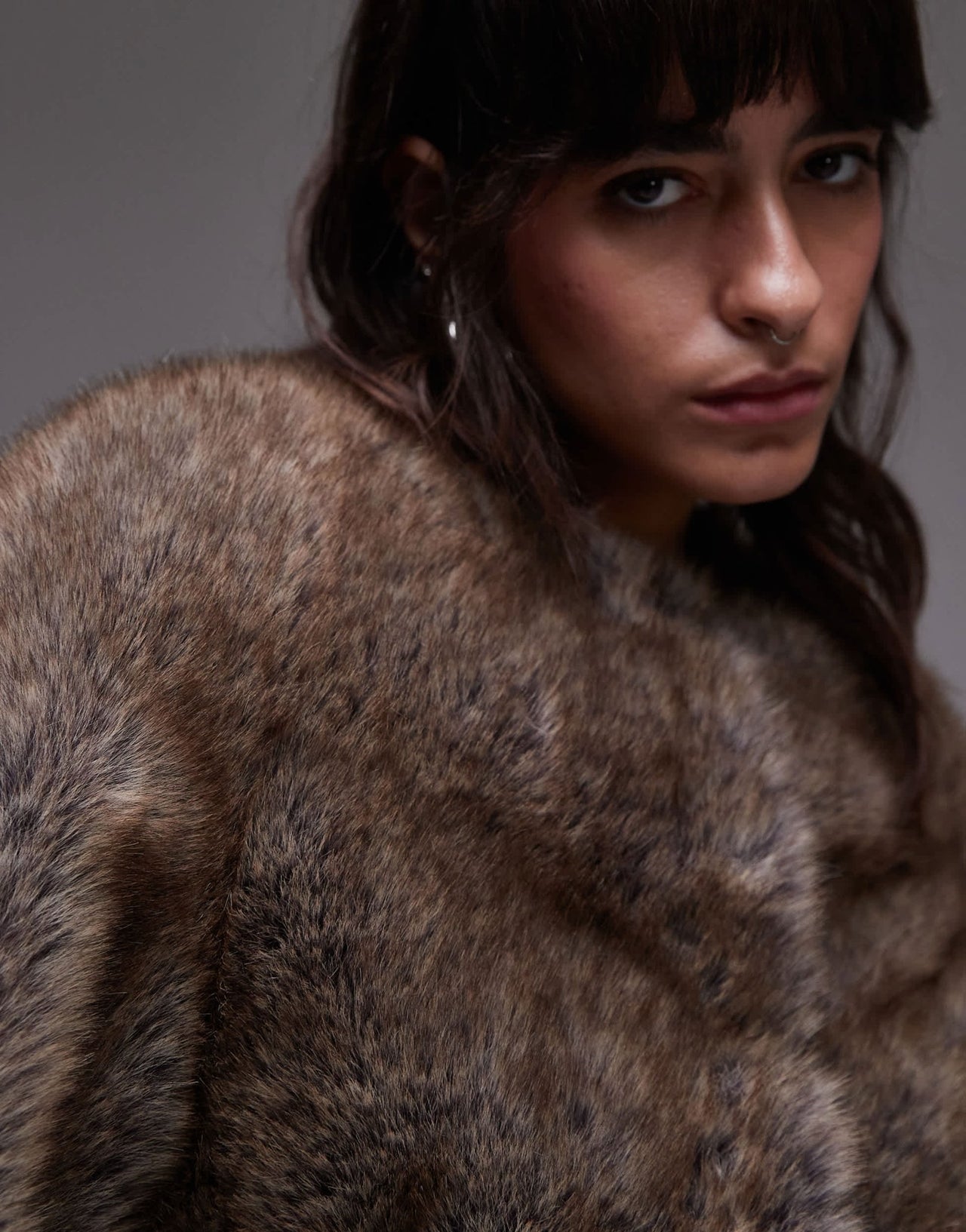 Mango cropped mixed faux fur jacket in brown - ASOS Sample Sale EU Store