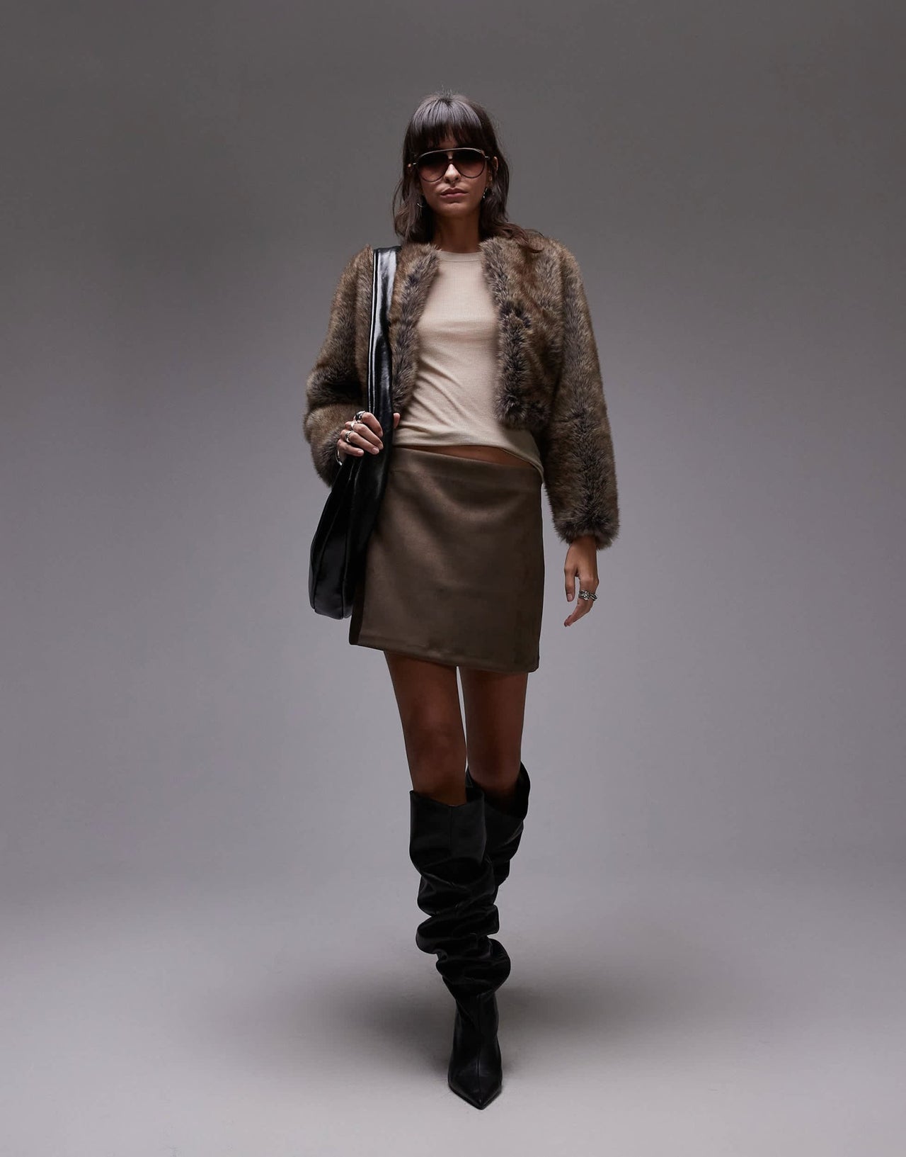 Mango cropped mixed faux fur jacket in brown - ASOS Sample Sale EU Store