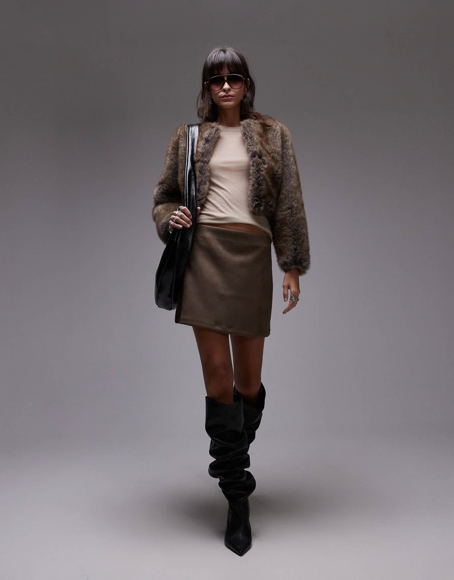 Mango cropped mixed faux fur jacket in brown - ASOS Sample Sale EU Store