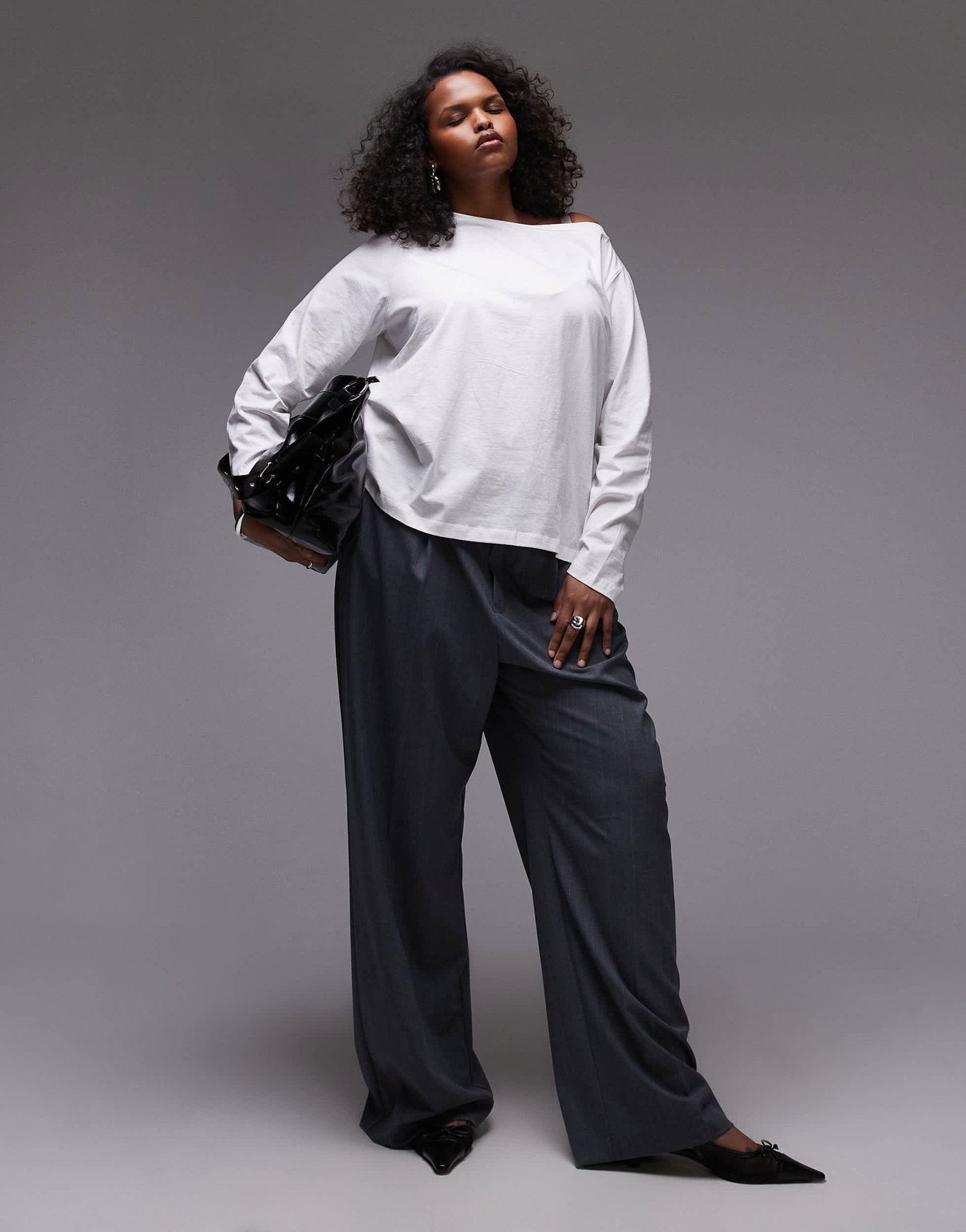 Mango curve boat neck long sleeve top in white - ASOS Sample Sale EU Store