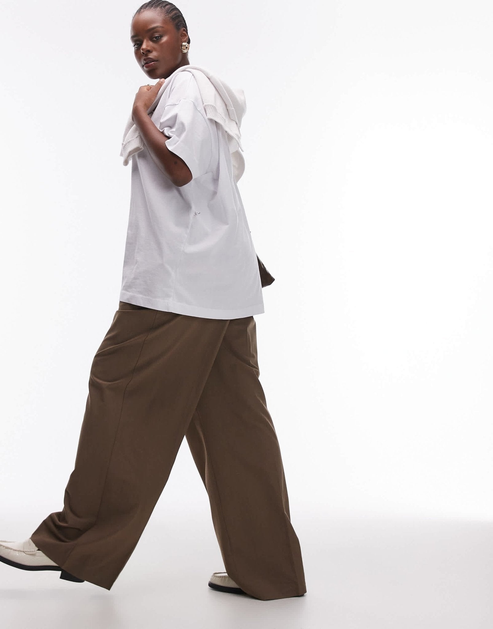 Mango curve elasticated tie waist relaxed trouser in brown - ASOS Sample Sale EU Store