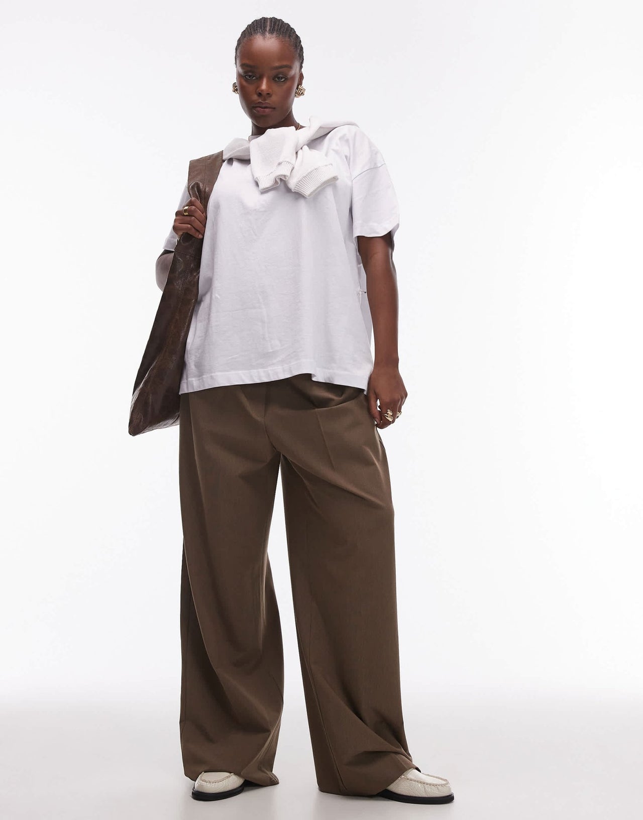 Mango curve elasticated tie waist relaxed trouser in brown - ASOS Sample Sale EU Store