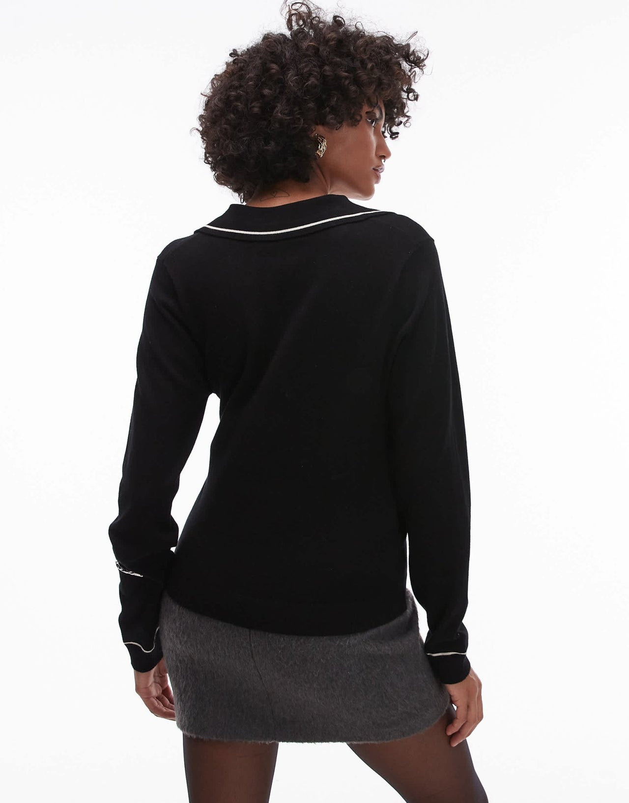 Mango deep v - neck polo top with contrast detail in black - ASOS Sample Sale EU Store