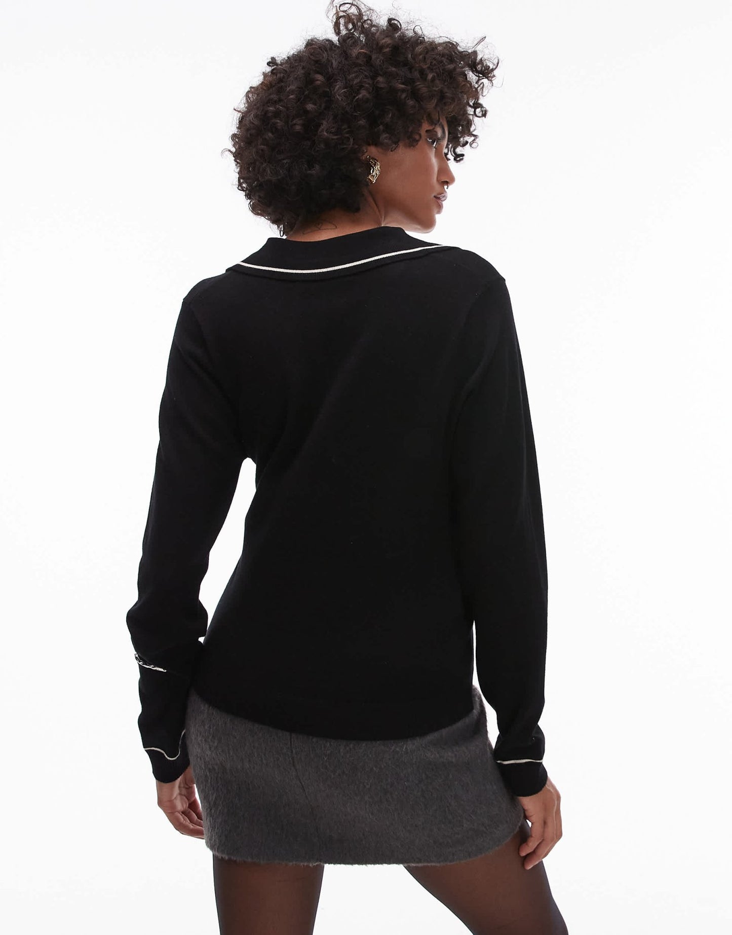 Mango deep v - neck polo top with contrast detail in black - ASOS Sample Sale EU Store