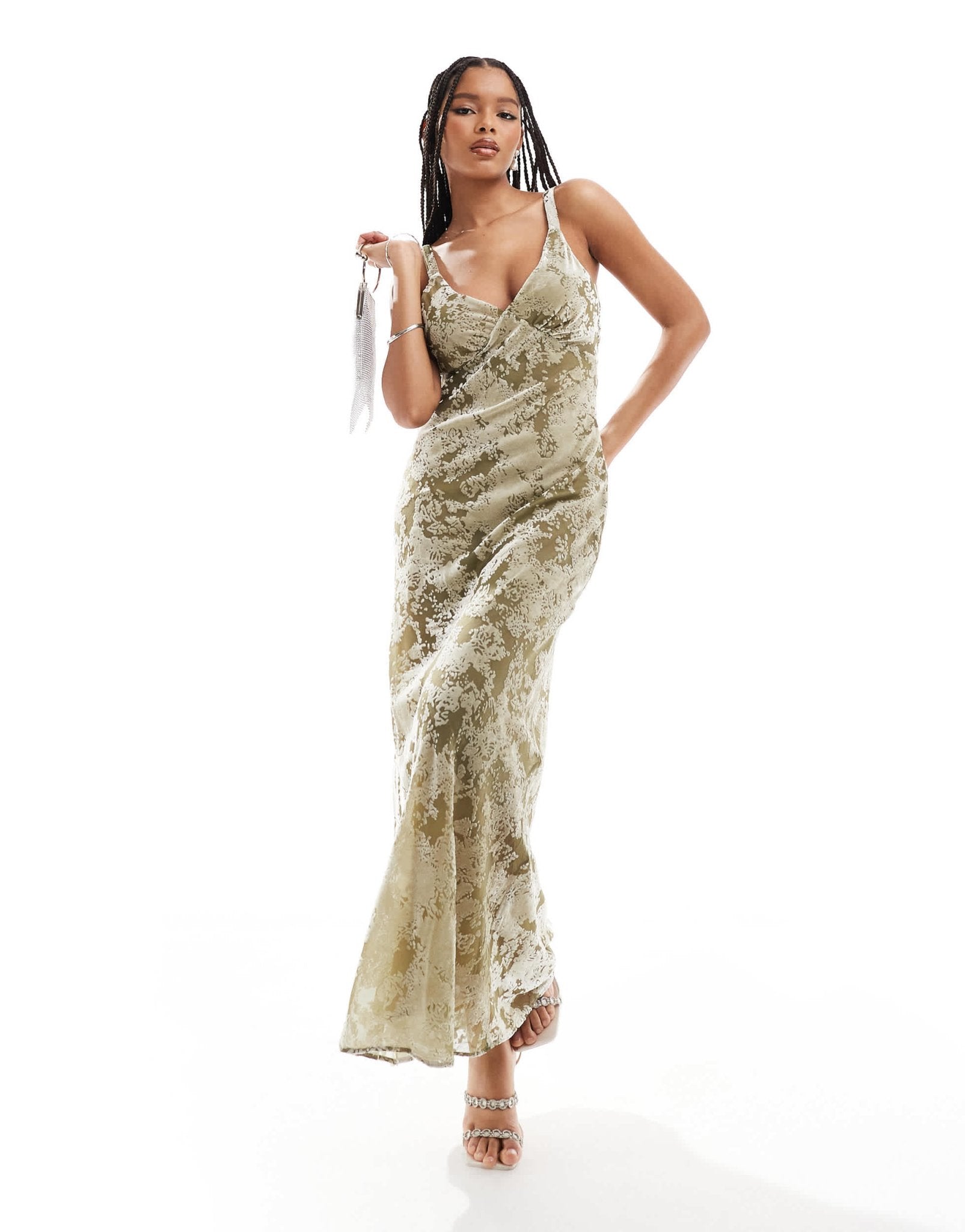 Mango devore velvet maxi dress in green - ASOS Sample Sale EU Store