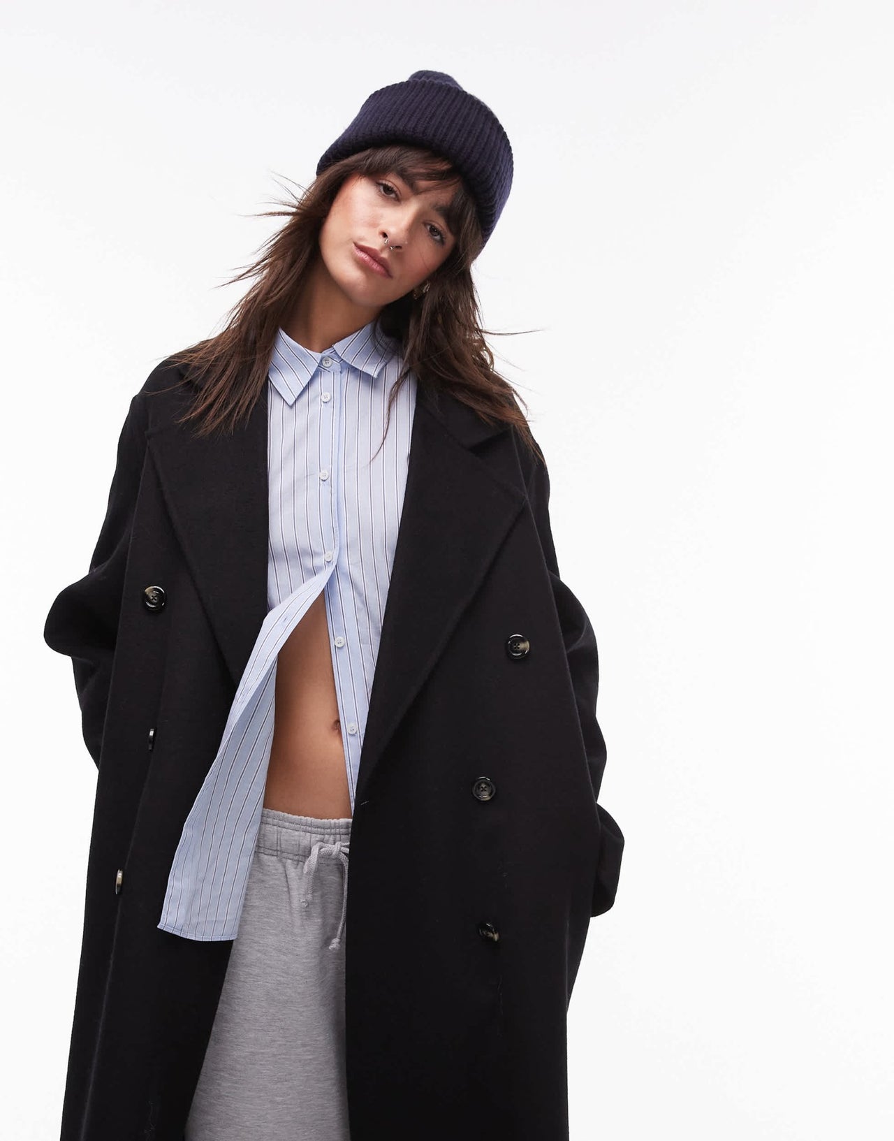 Mango double breasted maxi coat in black - ASOS Sample Sale EU Store