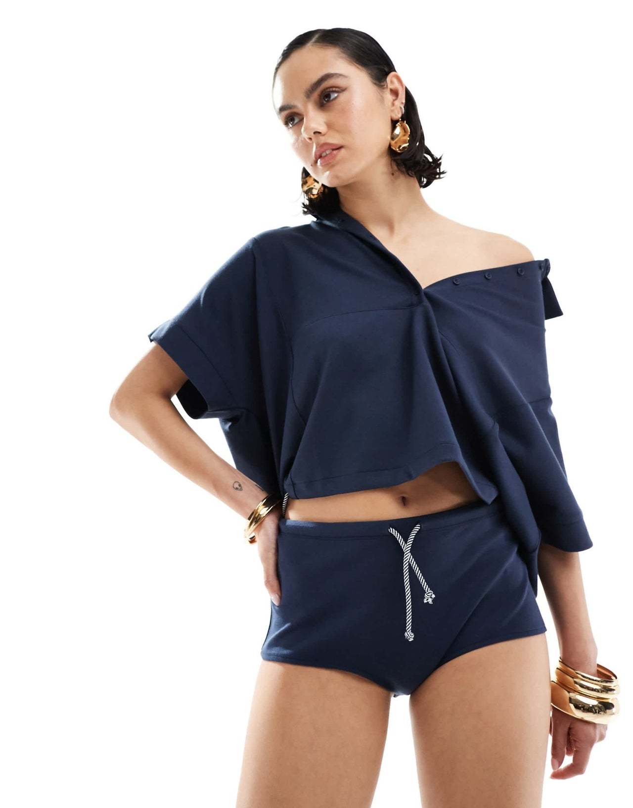 Mango drawstring co - ord shorts in navy - ASOS Sample Sale EU Store