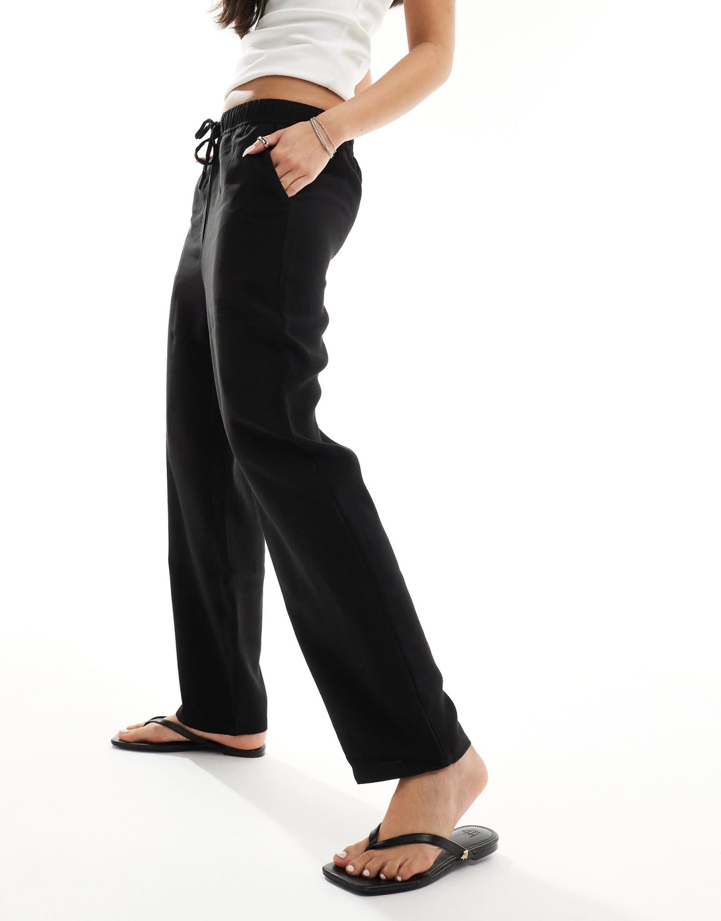 Mango drawstring slim trouser in black - ASOS Sample Sale EU Store