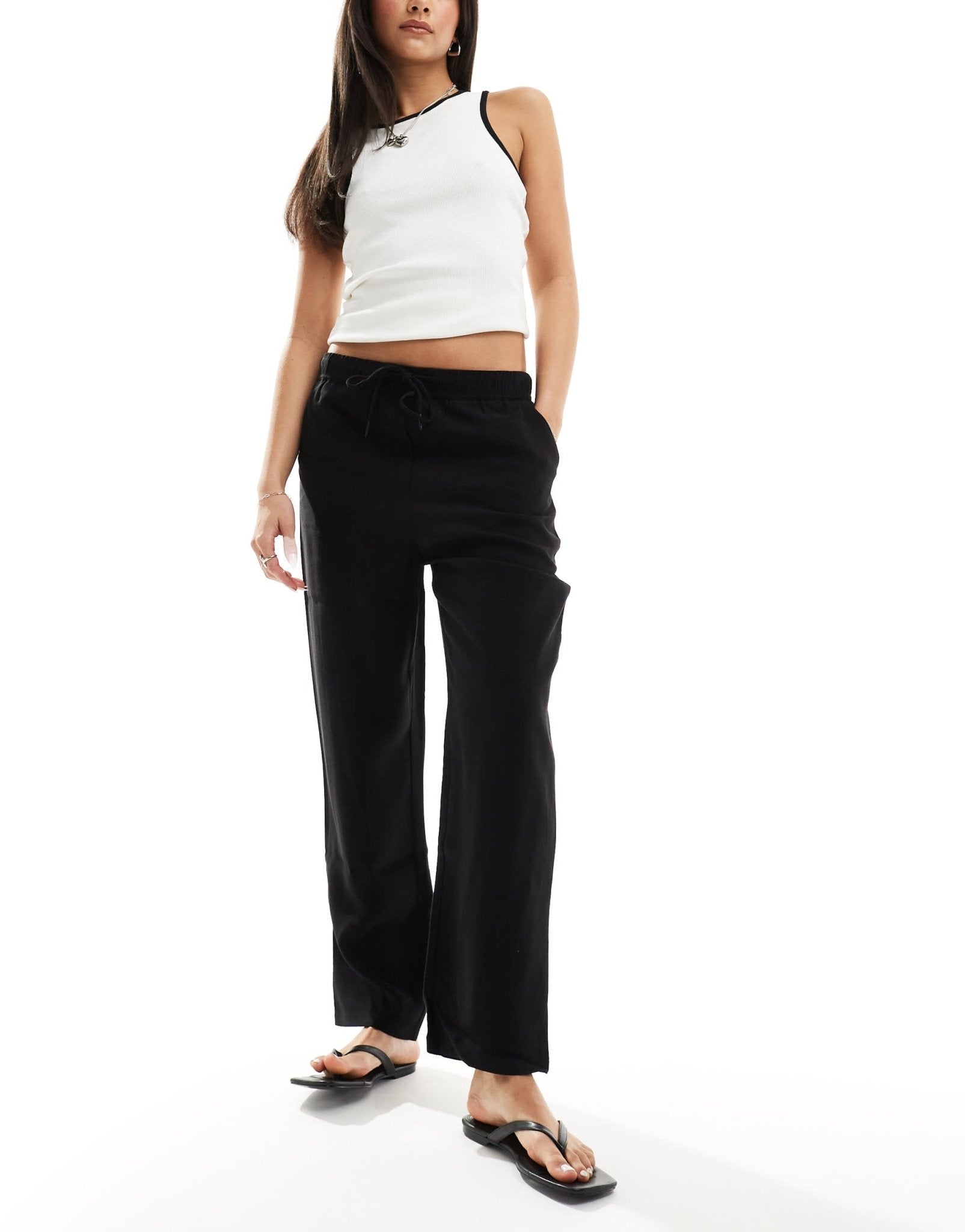 Mango drawstring slim trouser in black - ASOS Sample Sale EU Store