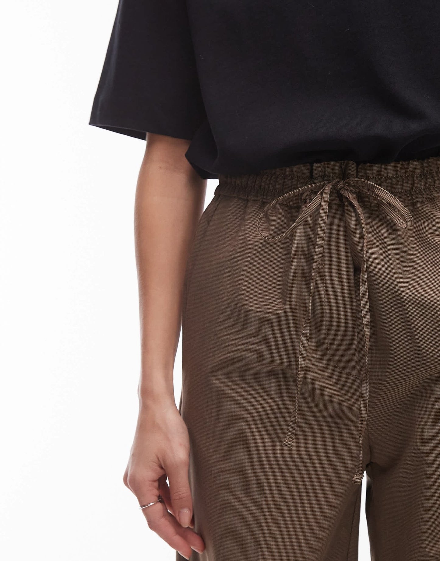 Mango elasticated tie waist relaxed trouser in brown - ASOS Sample Sale EU Store
