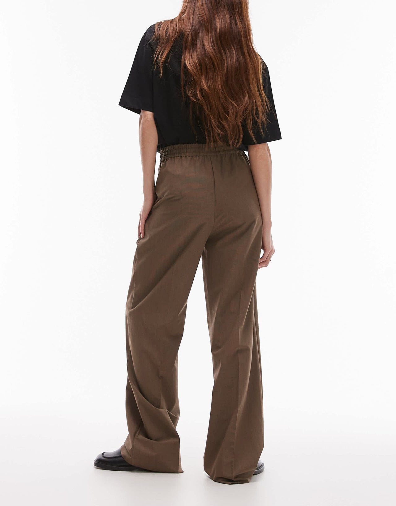 Mango elasticated tie waist relaxed trouser in brown - ASOS Sample Sale EU Store