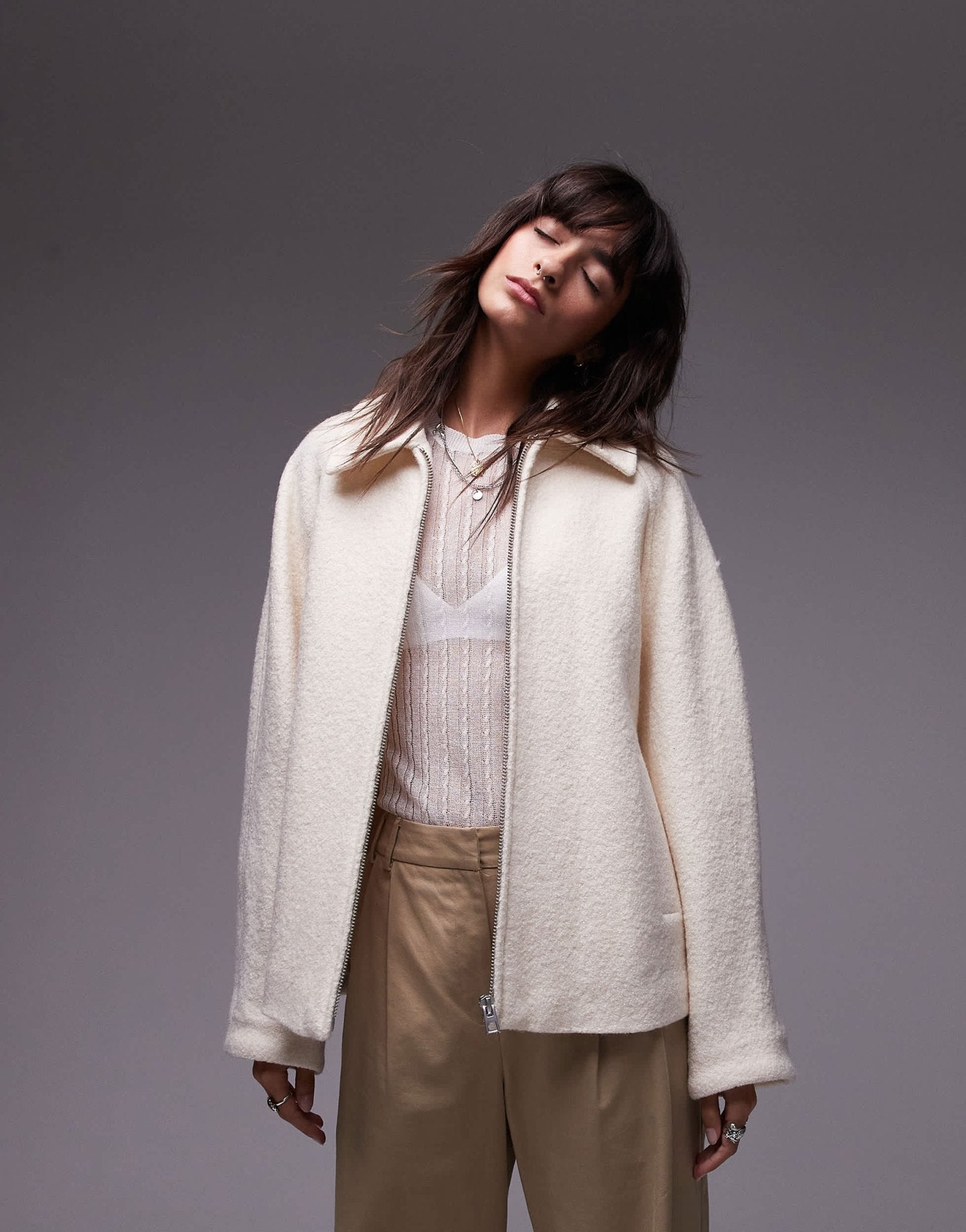 Mango felted bomber jacket in white - ASOS Sample Sale EU Store
