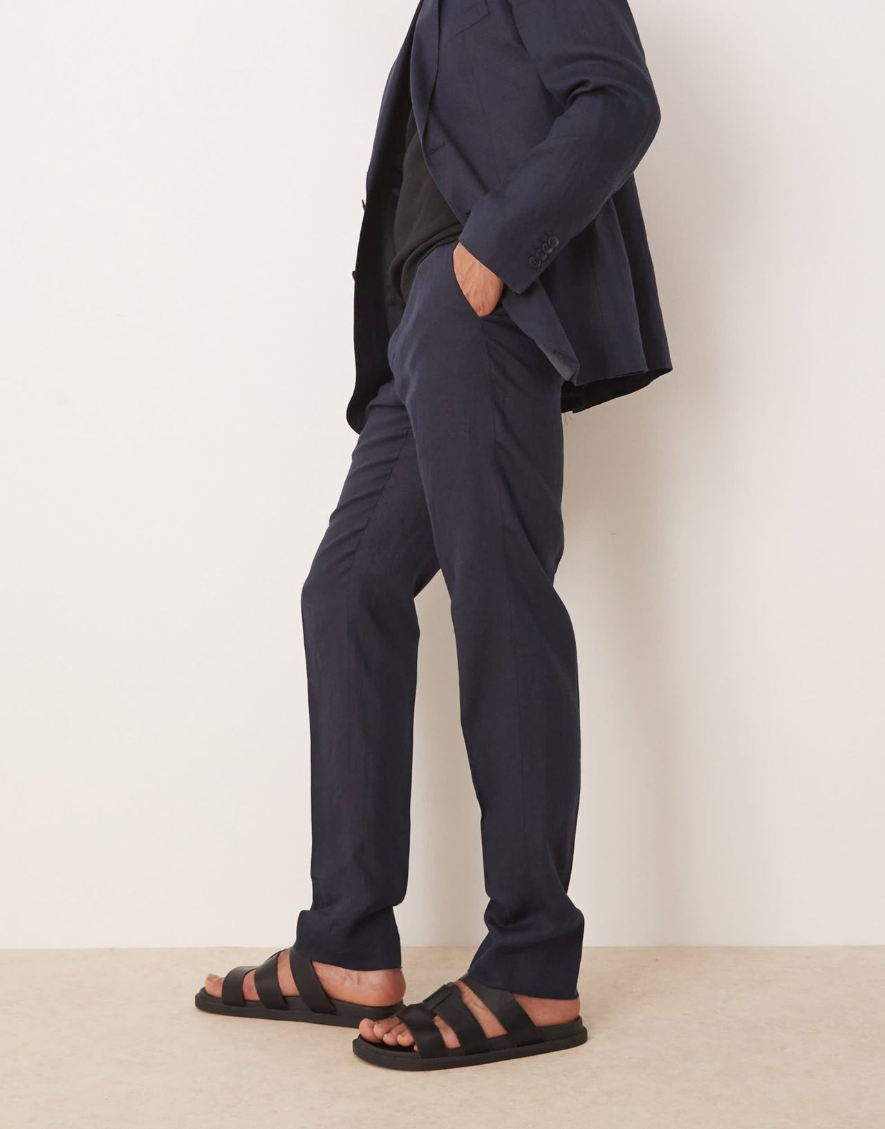 Mango flax linen tailored trouser co - ord in navy - ASOS Sample Sale EU Store