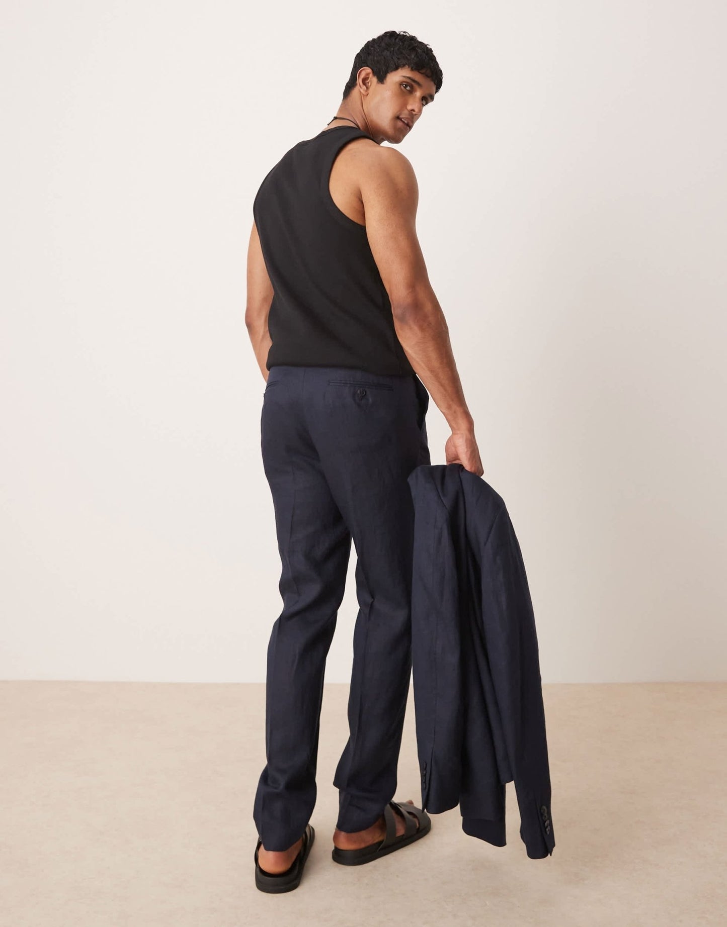 Mango flax linen tailored trouser co - ord in navy - ASOS Sample Sale EU Store