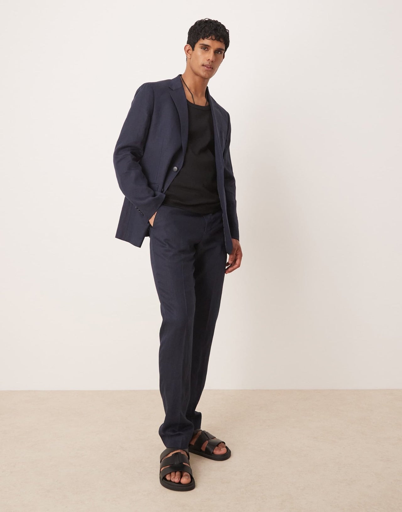 Mango flax linen tailored trouser co - ord in navy - ASOS Sample Sale EU Store