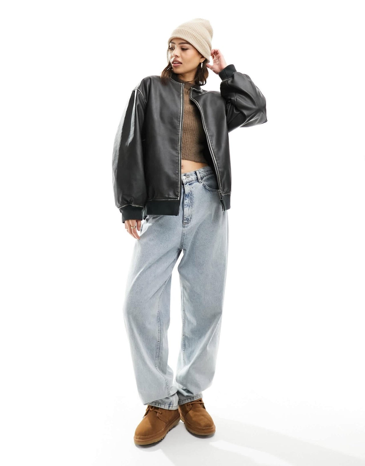 Mango fluffy cropped jumper in brown - ASOS Sample Sale EU Store